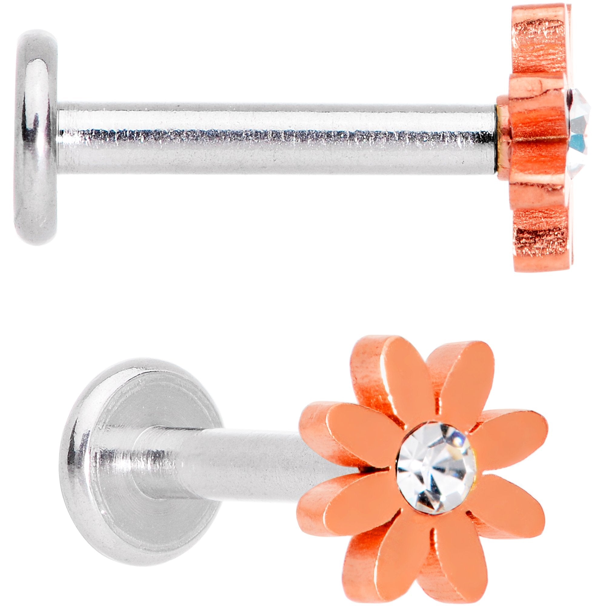 BodyCandy Clear Gem Multicolor Internally Threaded Flower Labret Set of 4 — alternate view