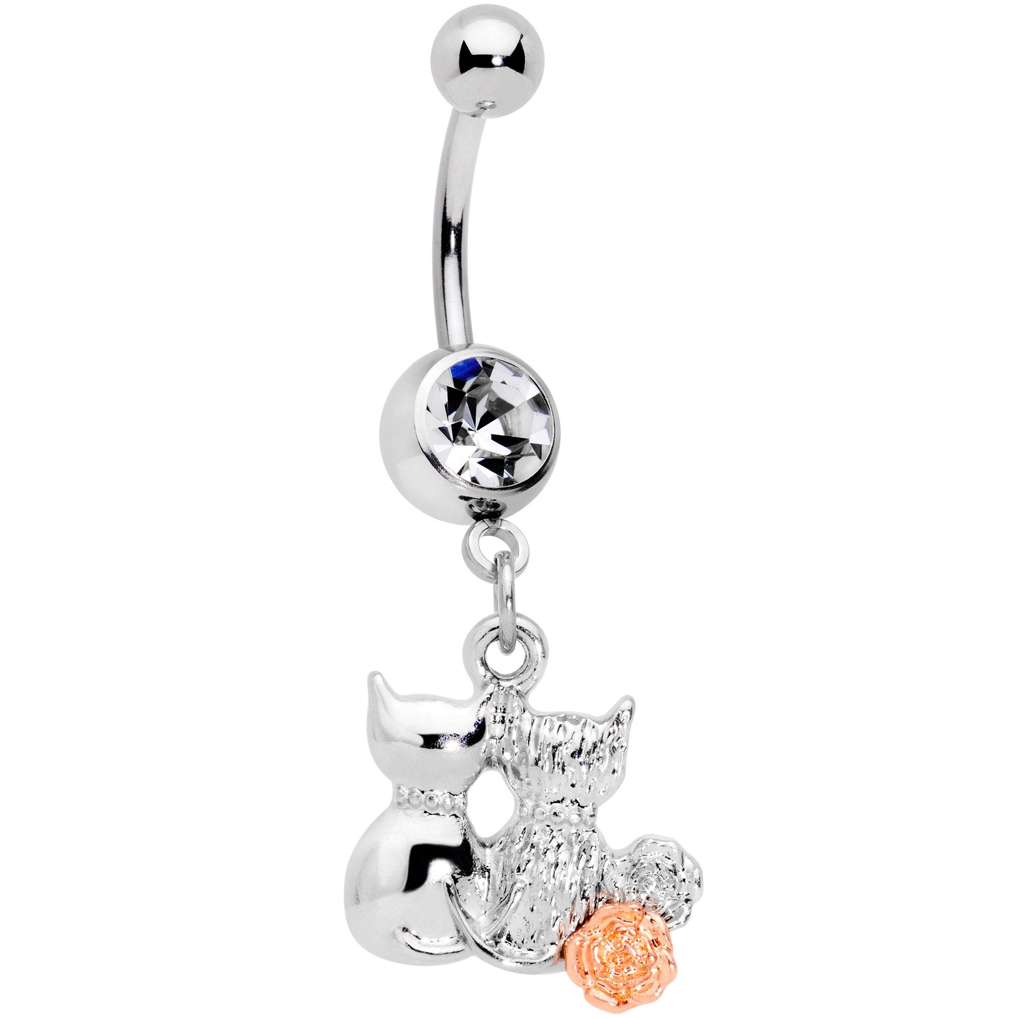 BodyCandy Clear Gem With Color Yarn Cuddling Kittens Dangle Belly Ring — main product shot