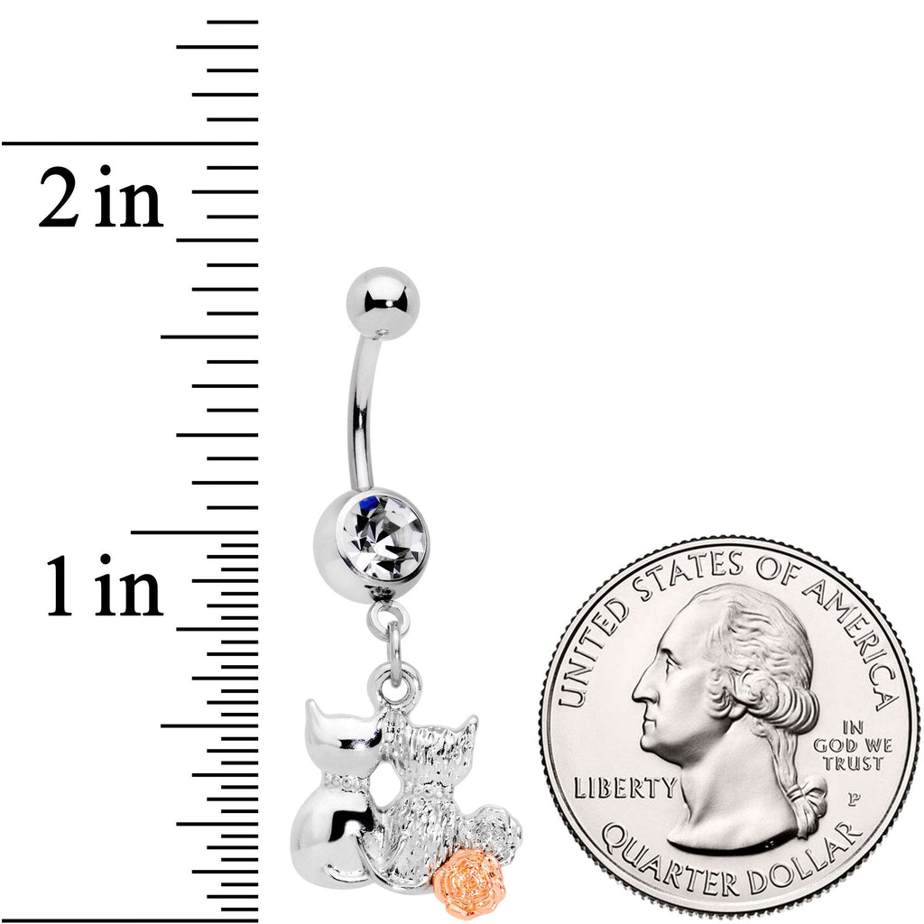 BodyCandy Clear Gem With Color Yarn Cuddling Kittens Dangle Belly Ring — detail and construction