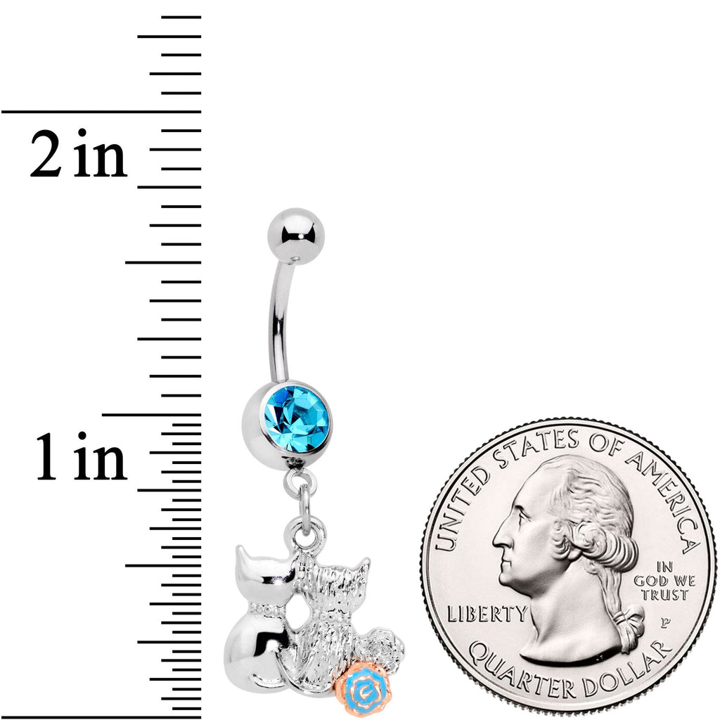 BodyCandy Aqua Gem Color Yarn Cuddling Kittens Dangle Belly Ring — detail and construction