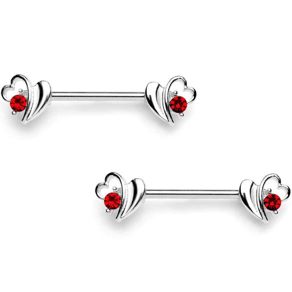 BodyCandy 14G 9/16 Red Gem Love Wave Barbell Nipple Ring Set — main product shot