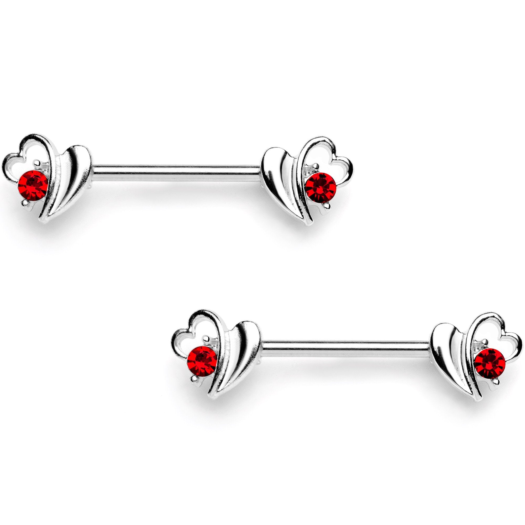 BodyCandy 14G 9/16 Red Gem Love Wave Barbell Nipple Ring Set — main product shot