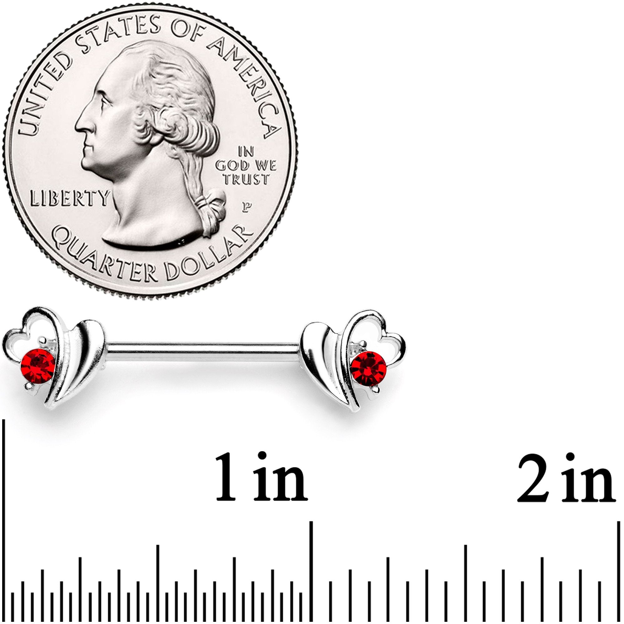 BodyCandy 14G 9/16 Red Gem Love Wave Barbell Nipple Ring Set — detail and construction