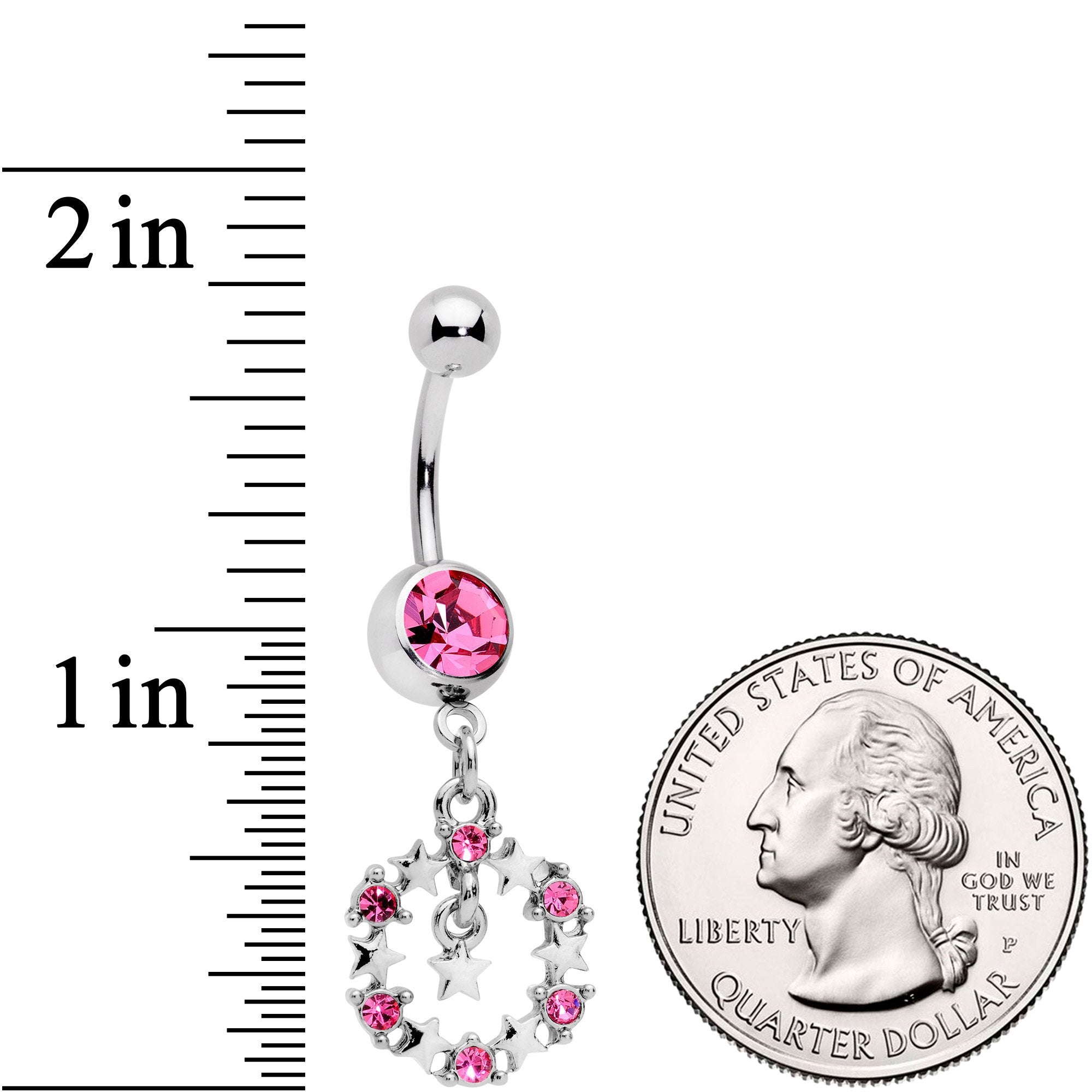 BodyCandy Pink Gem Constellation of Stars Dangle Belly Ring — detail and construction