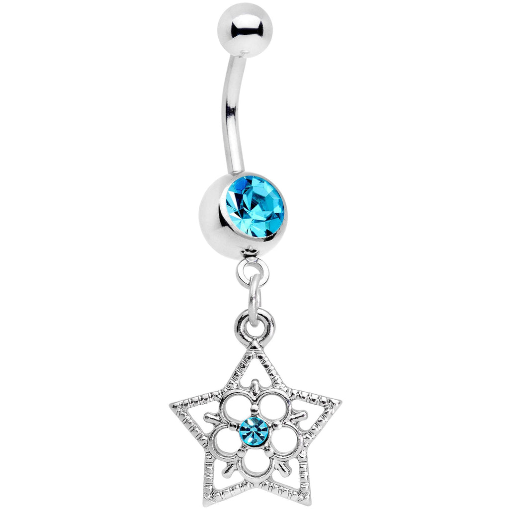 BodyCandy Blue Gem Secret Star Flower Dangle Belly Ring — main product shot