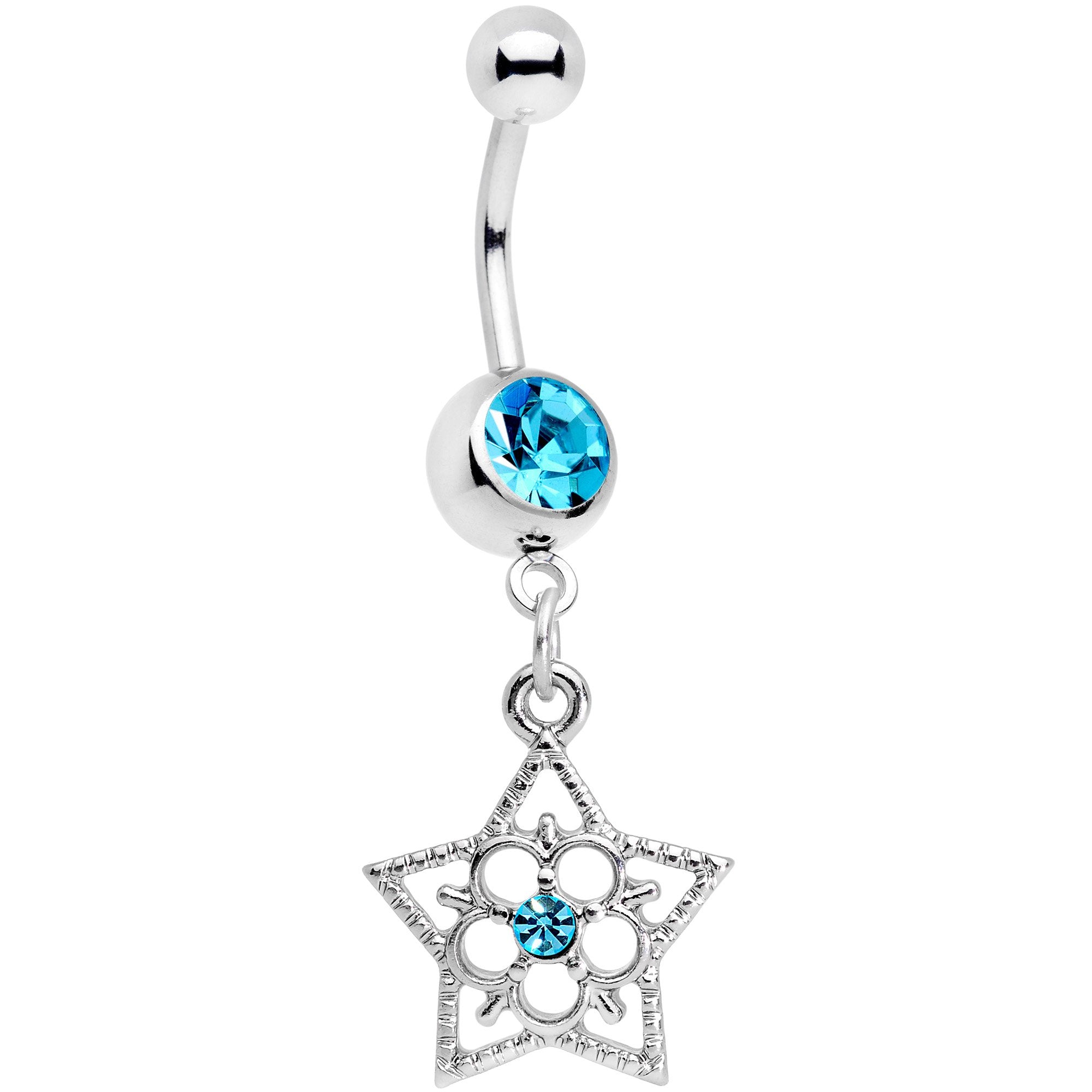 BodyCandy Blue Gem Secret Star Flower Dangle Belly Ring — main product shot