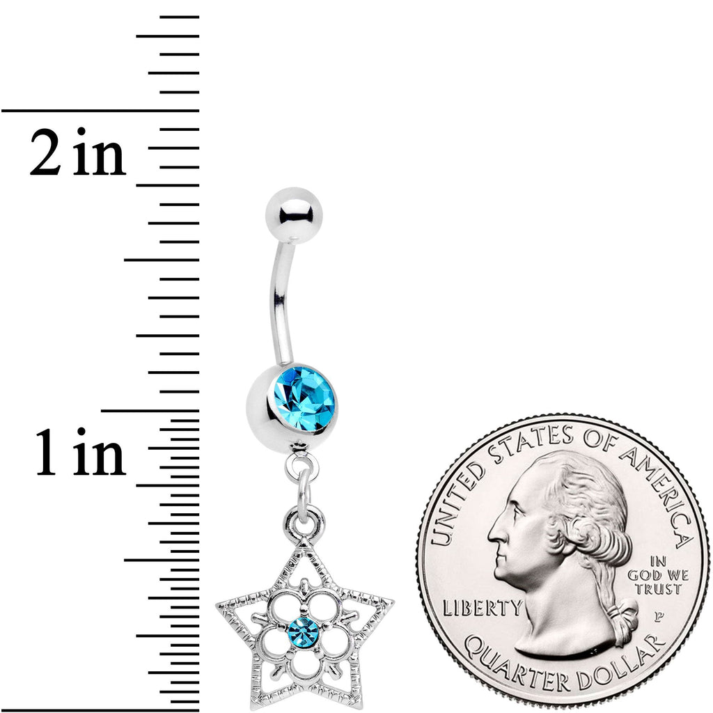 BodyCandy Blue Gem Secret Star Flower Dangle Belly Ring — detail and construction