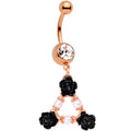 BodyCandy Clear Gem Rose Gold Tone Triple Flower Triangle Dangle Belly Ring — main product shot