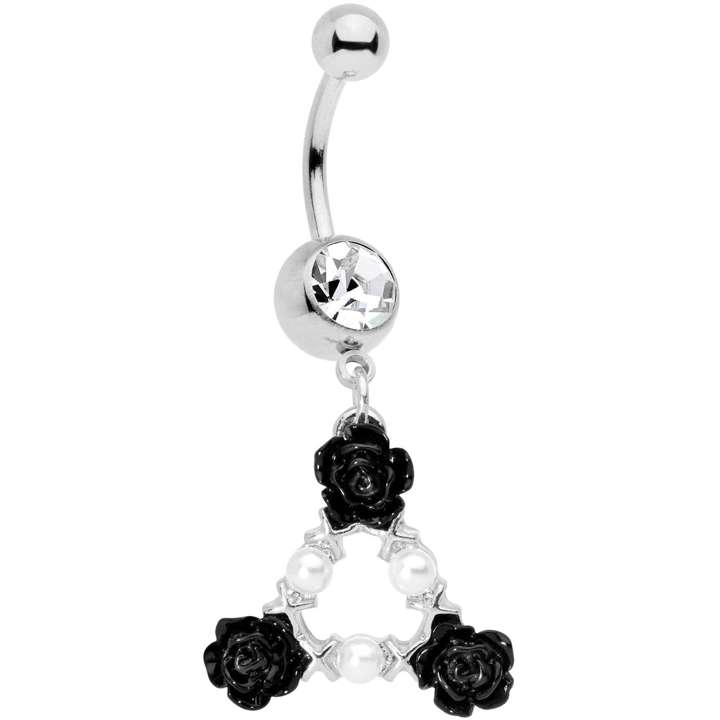 BodyCandy Clear Gem Triple Flower Triangle Dangle Belly Ring — main product shot