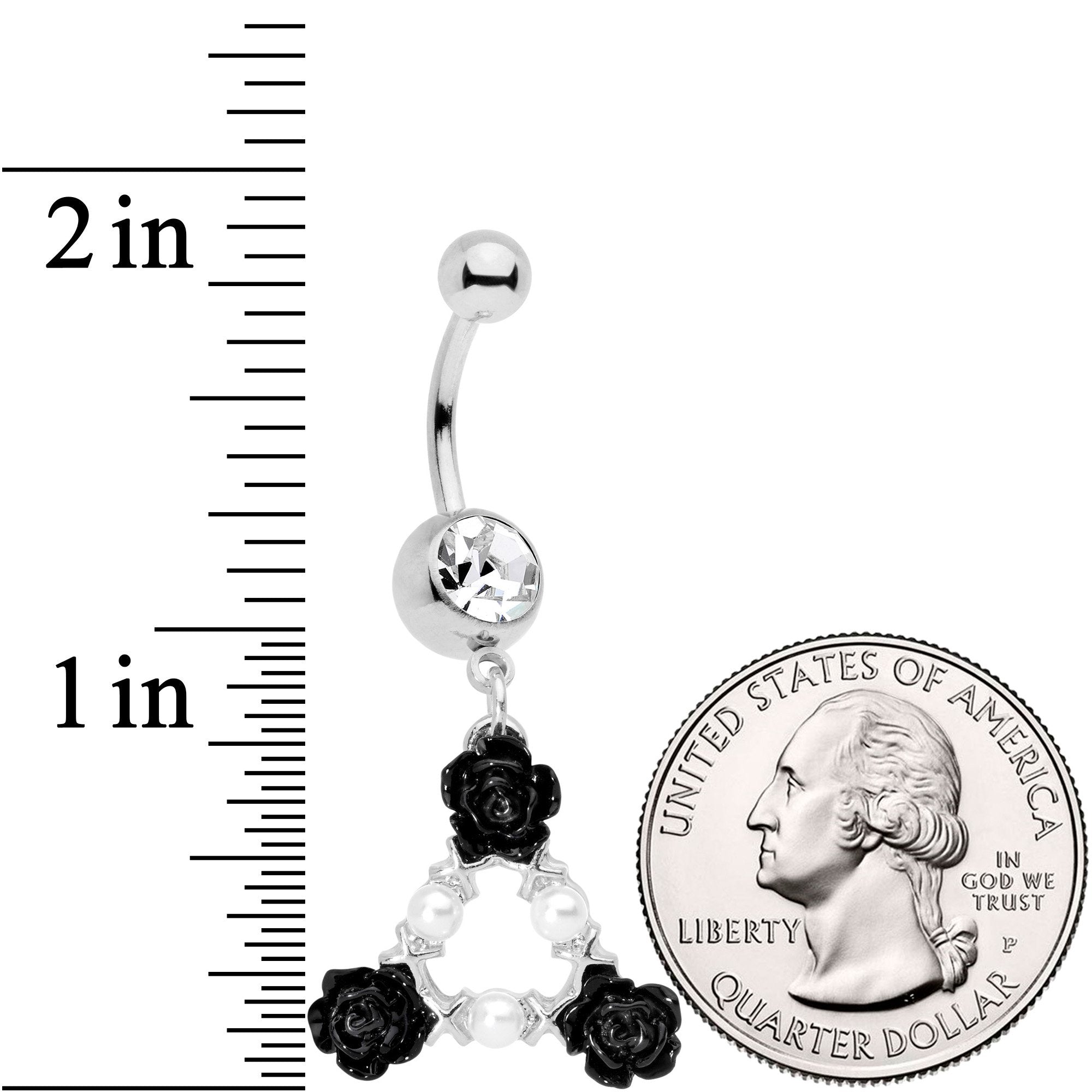BodyCandy Clear Gem Triple Flower Triangle Dangle Belly Ring — detail and construction
