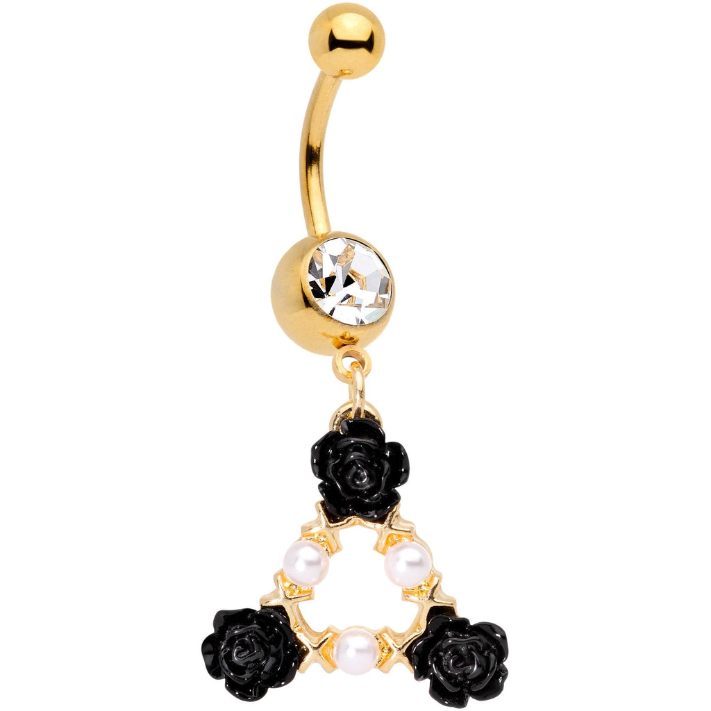 BodyCandy Gold Tone Black Triple Flower Triangle Dangle Belly Ring — main product shot