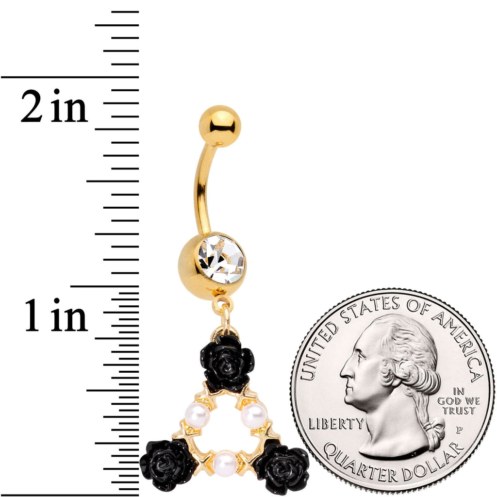 BodyCandy Gold Tone Black Triple Flower Triangle Dangle Belly Ring — detail and construction