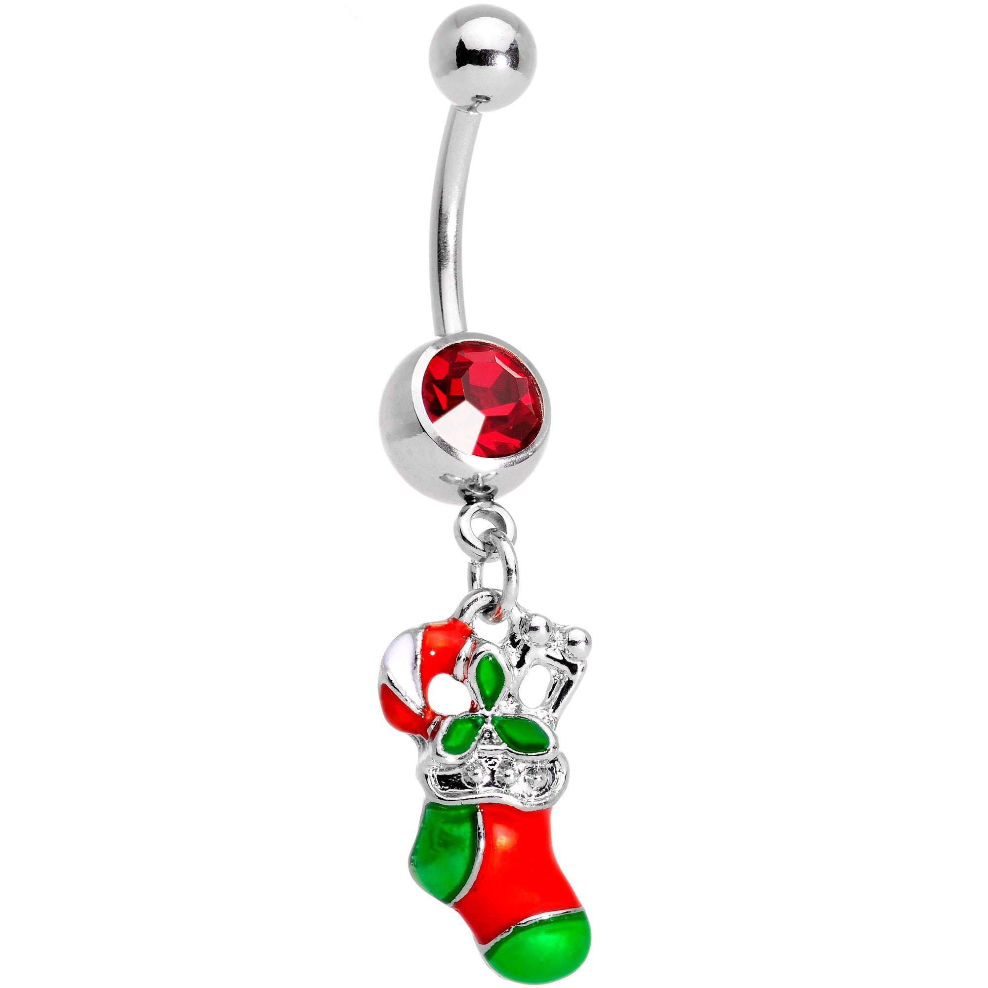 BodyCandy Red Gem Christmas Morning Holiday Stocking Dangle Belly Ring — main product shot