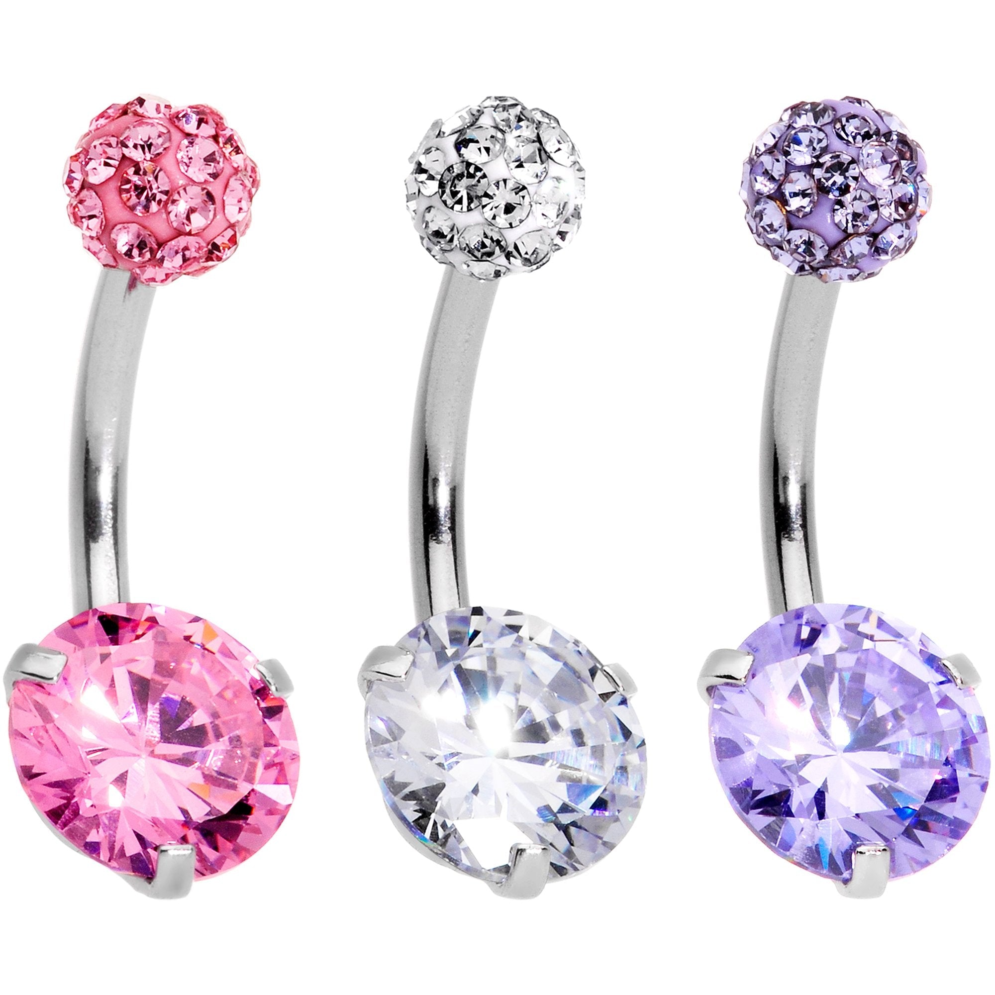 BodyCandy Clear Pink Purple Gem Ultimate Girly Glamour Belly Ring Set of 3 — main product shot