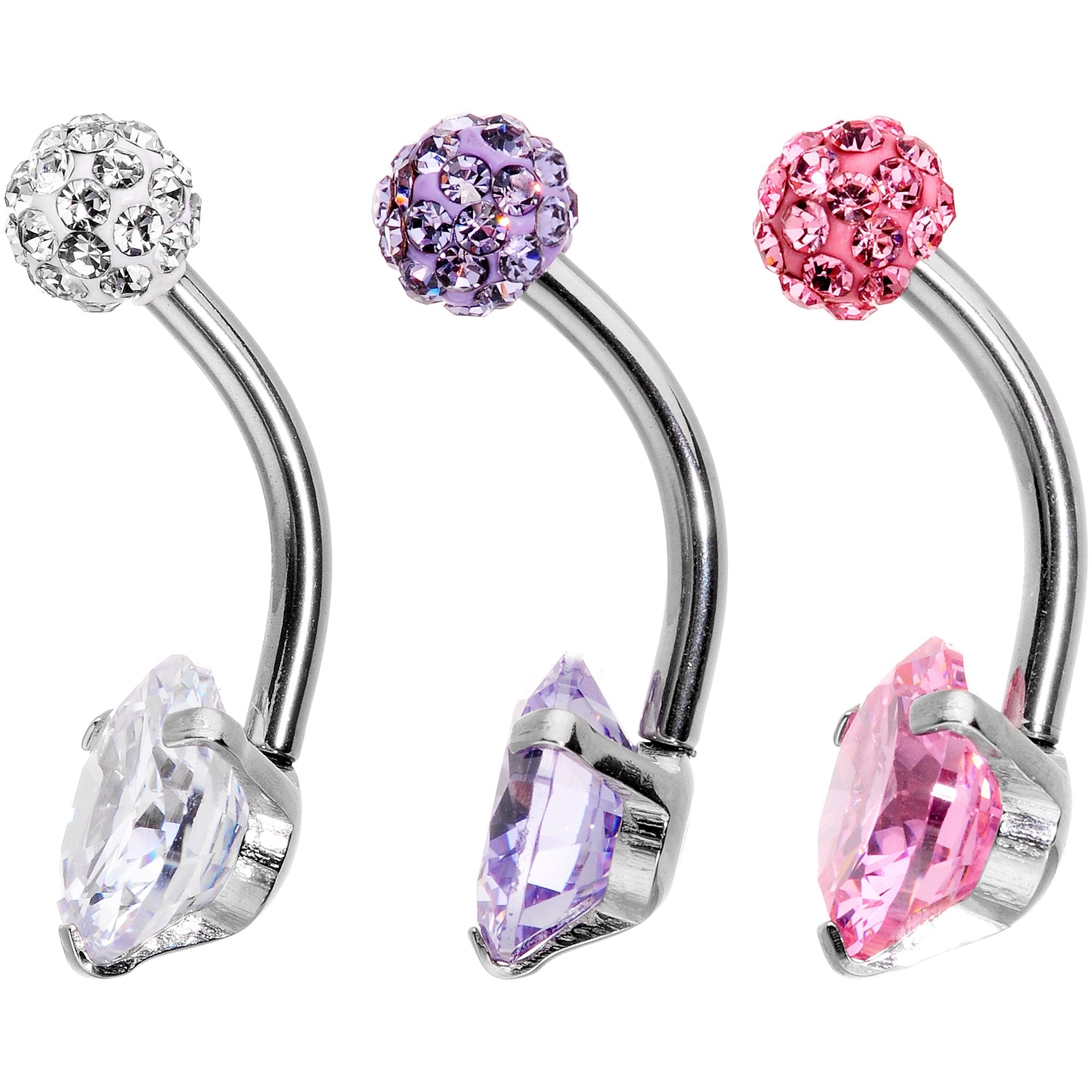 BodyCandy Clear Pink Purple Gem Ultimate Girly Glamour Belly Ring Set of 3 — detail and construction