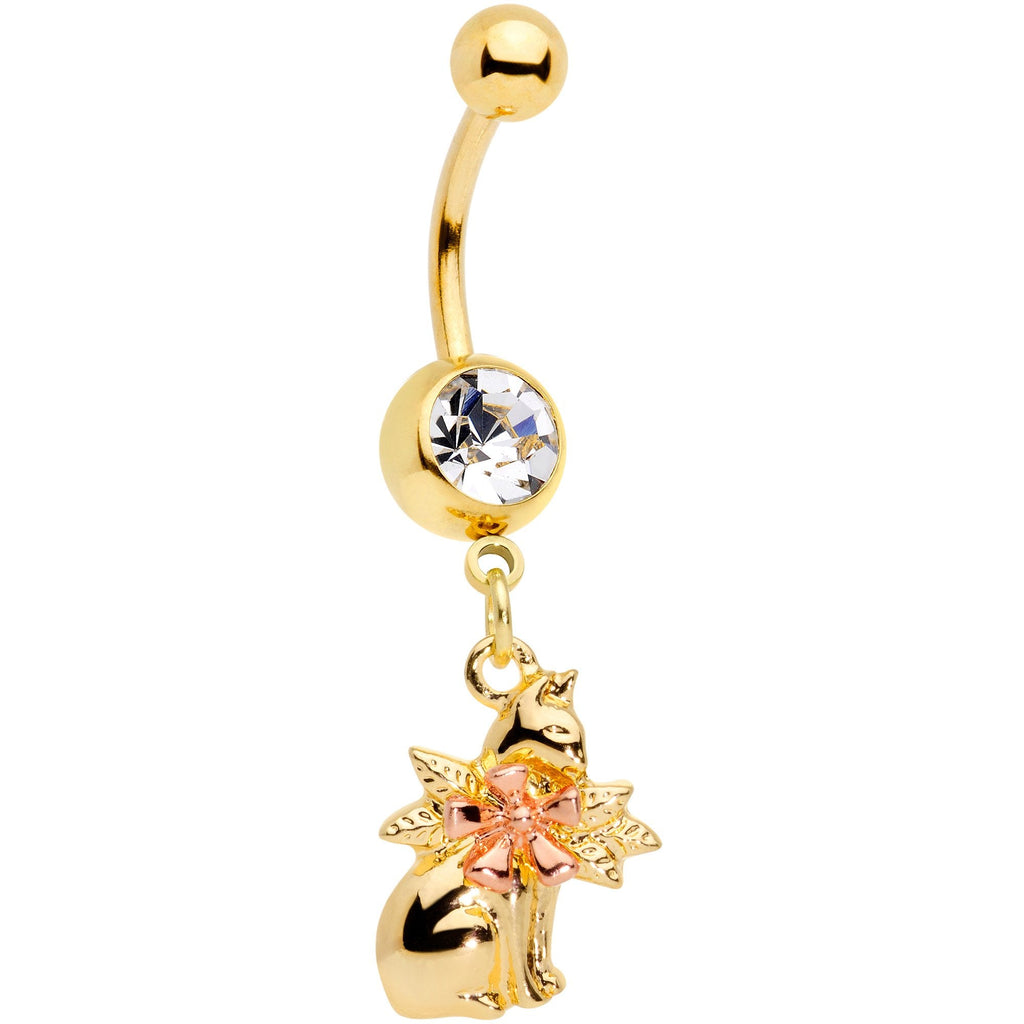 BodyCandy Clear Gem Gold Tone Kitty Cat With A Corsage Dangle Belly Ring — main product shot