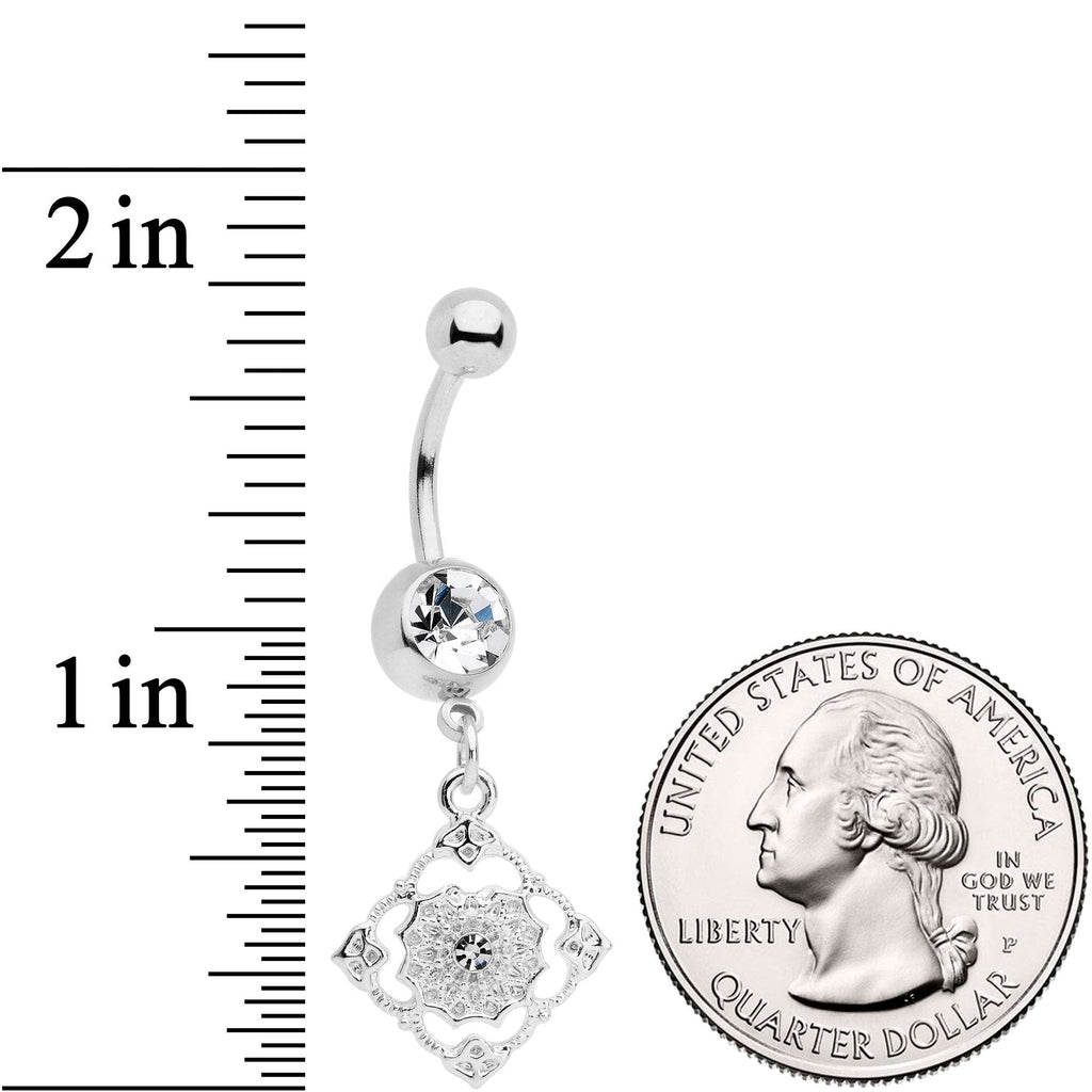 BodyCandy Clear Gem Art Deco Antique Style Elegance Dangle Belly Ring — detail and construction