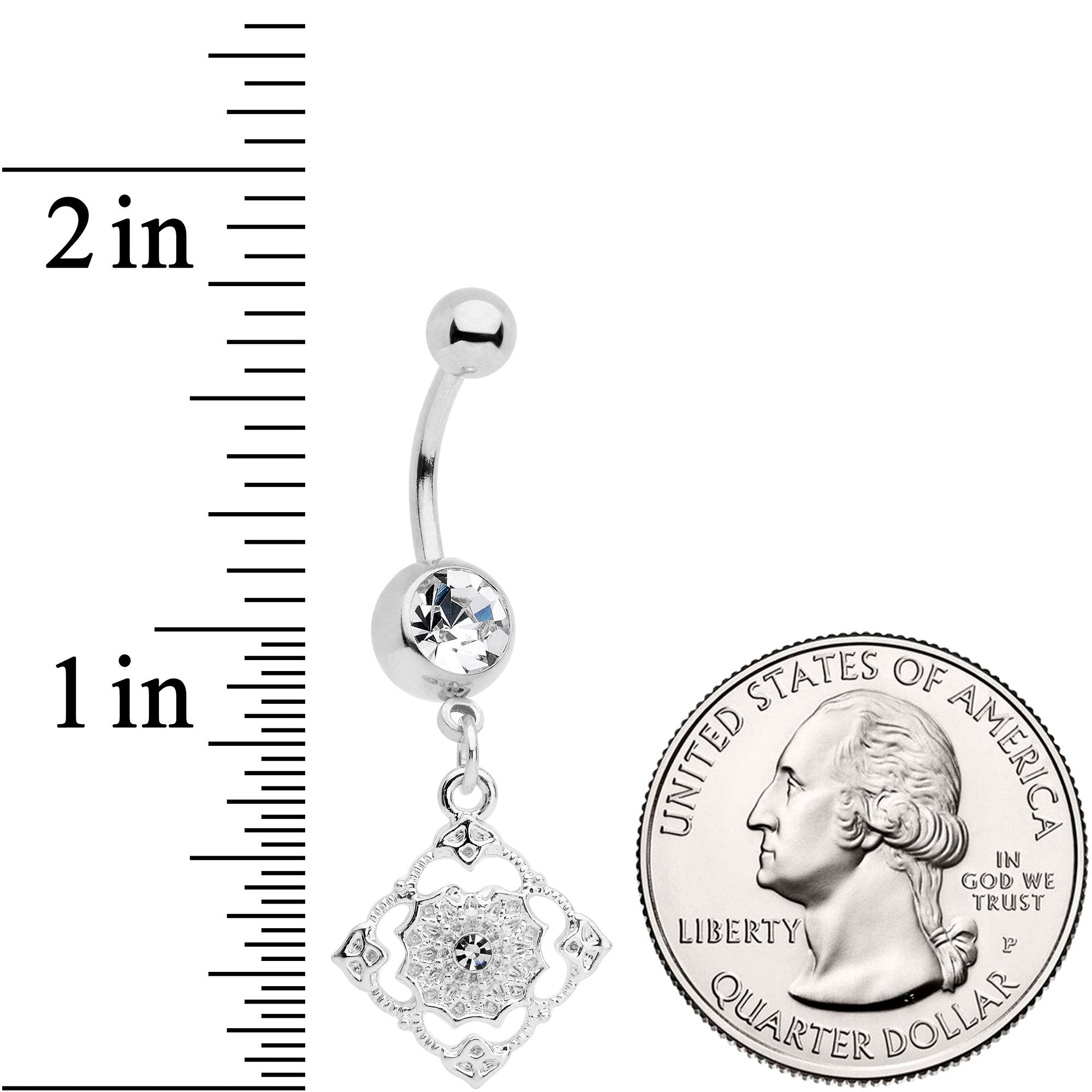BodyCandy Clear Gem Art Deco Antique Style Elegance Dangle Belly Ring — detail and construction