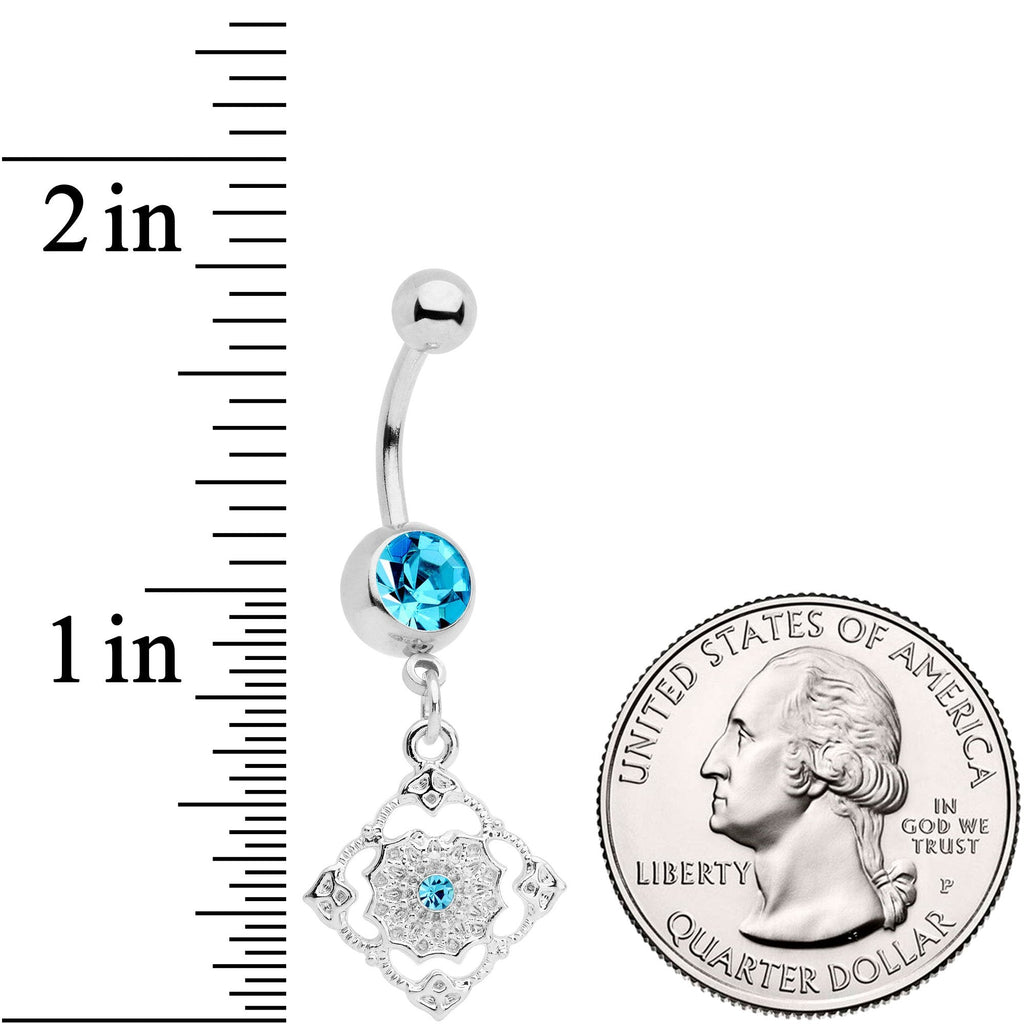 BodyCandy Blue Gem Art Deco Antique Style Elegance Dangle Belly Ring — detail and construction
