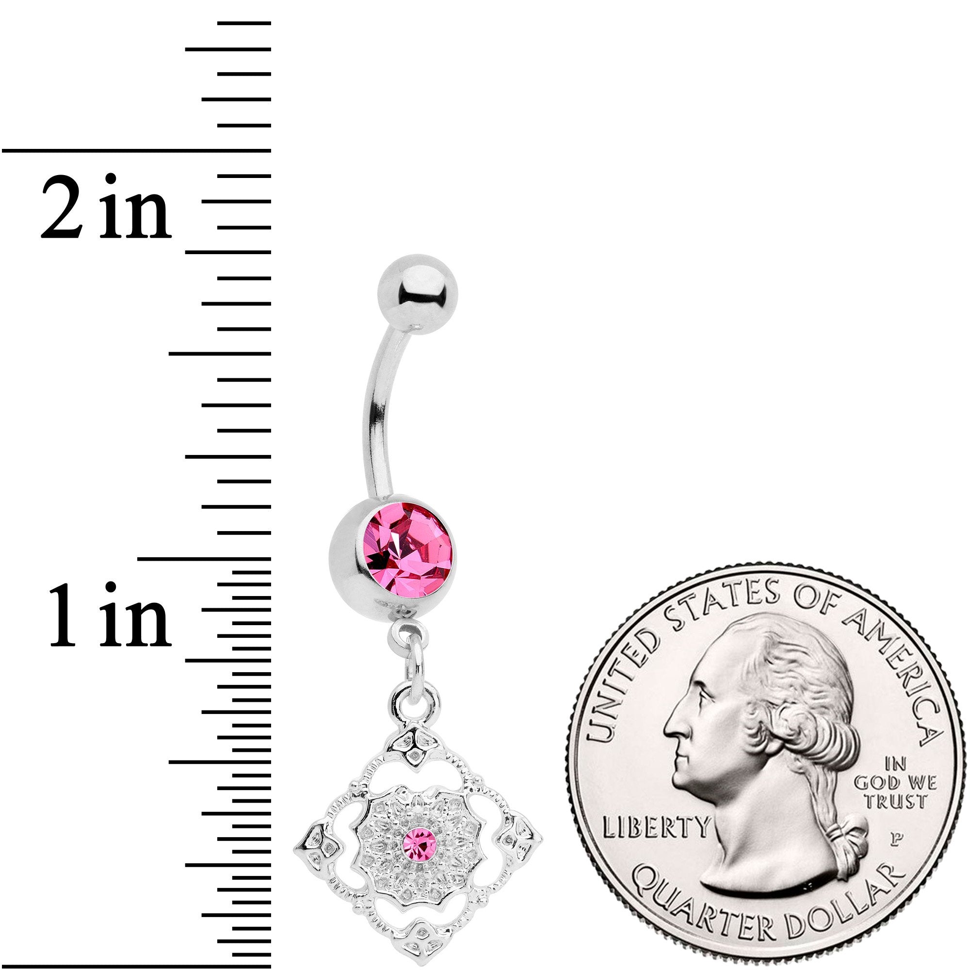 BodyCandy Pink Gem Art Deco Antique Style Elegance Dangle Belly Ring — detail and construction