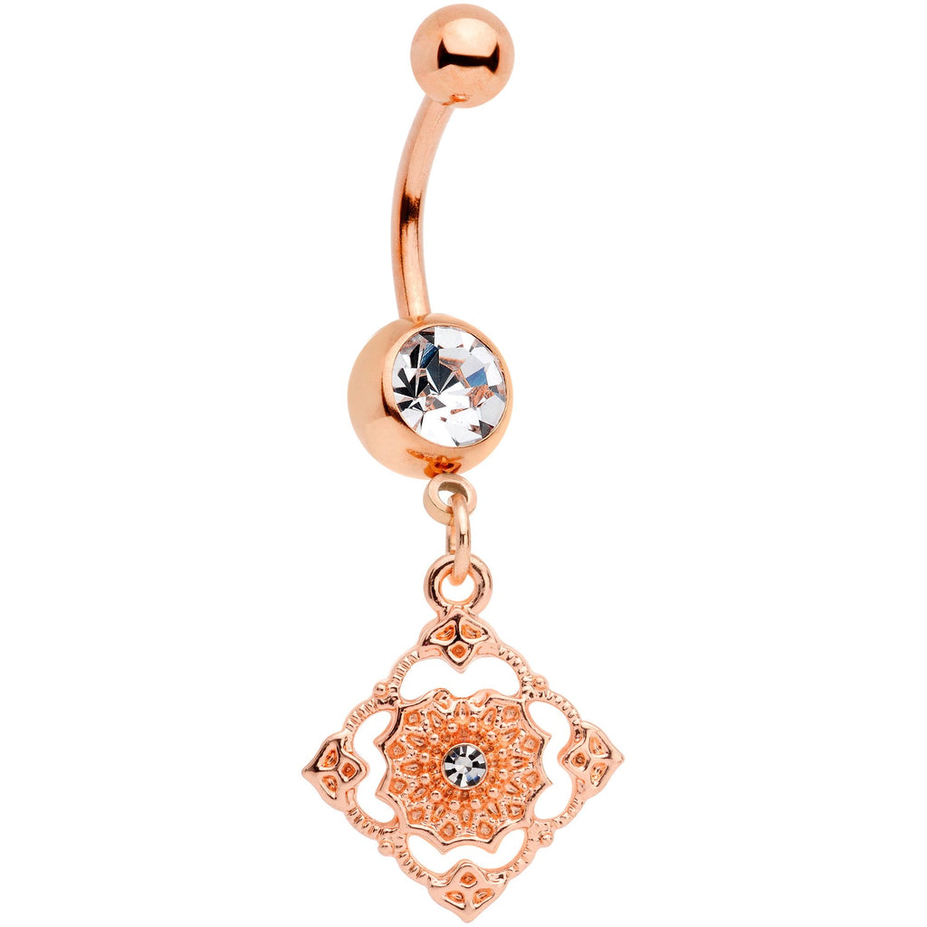 BodyCandy Clear Gem Rose Gold Tone Art Deco Elegance Dangle Belly Ring — main product shot
