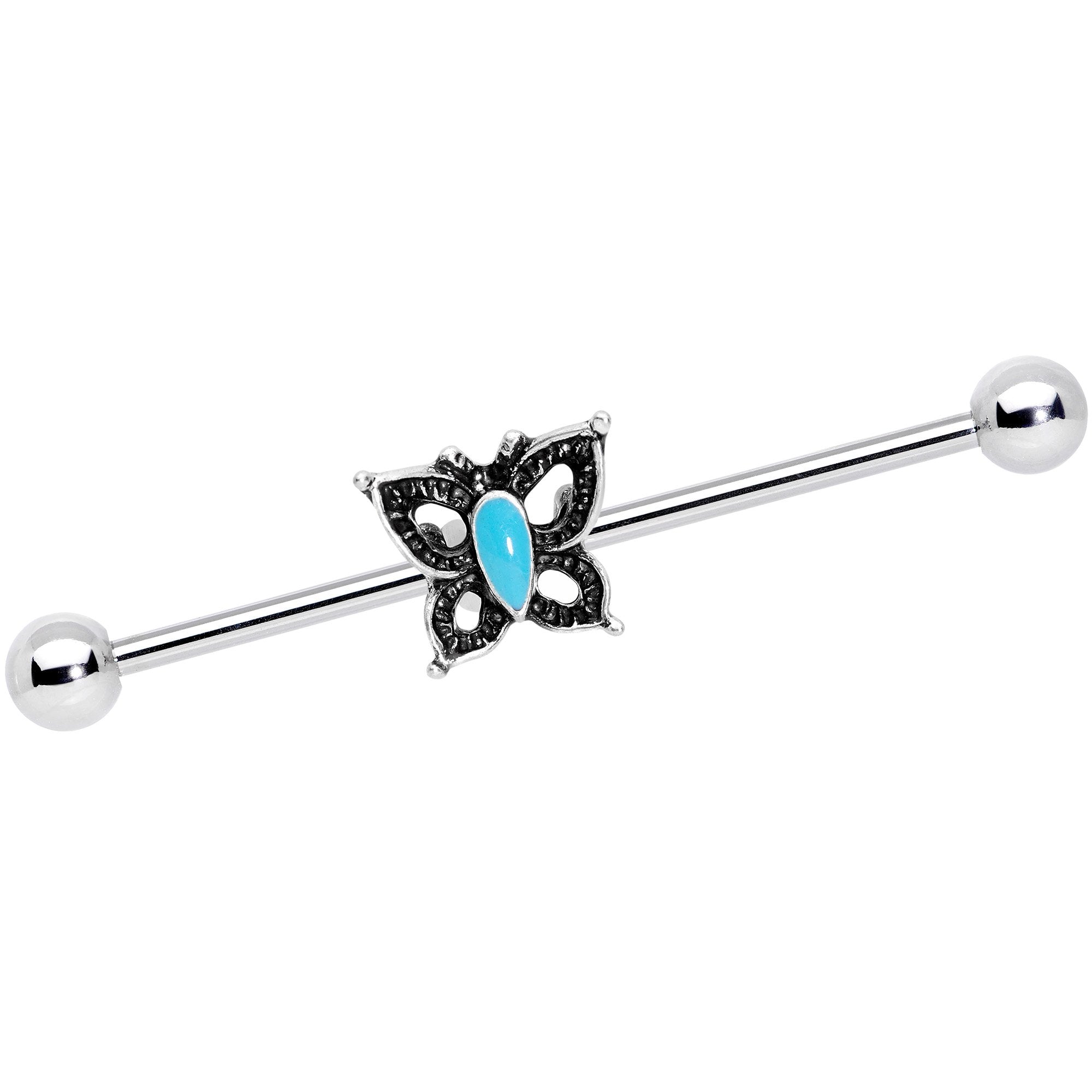 BodyCandy 14G Faux Turquoise Southwest Butterfly Industrial Barbell 38mm — main product shot