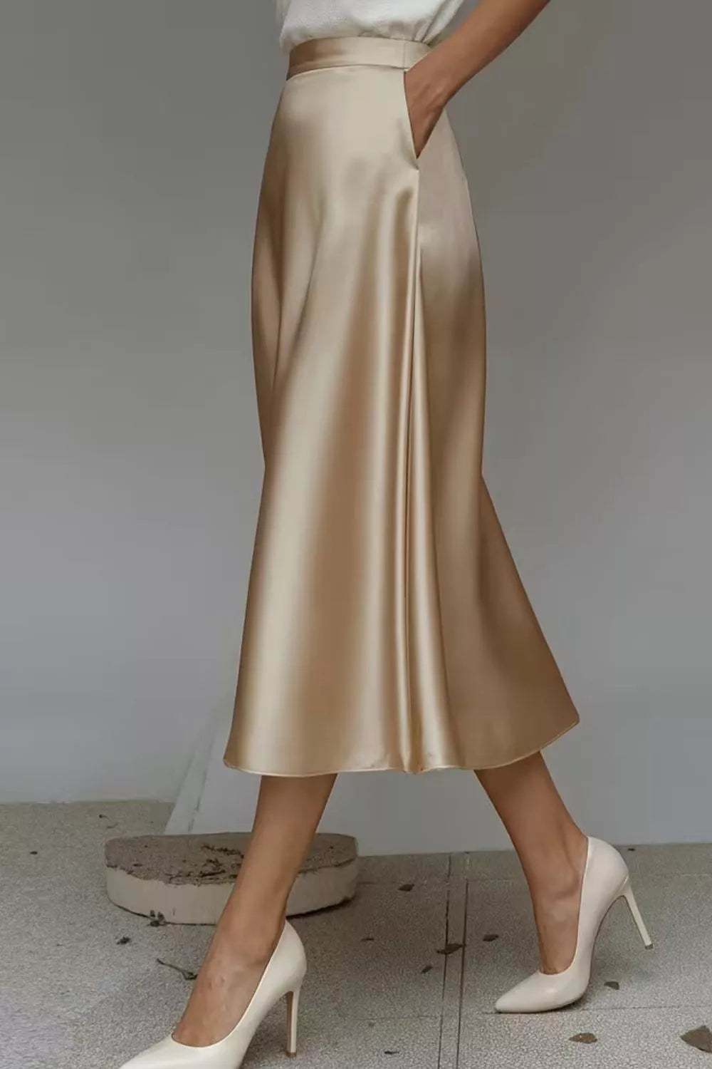 Satin A-Line Midi Skirt