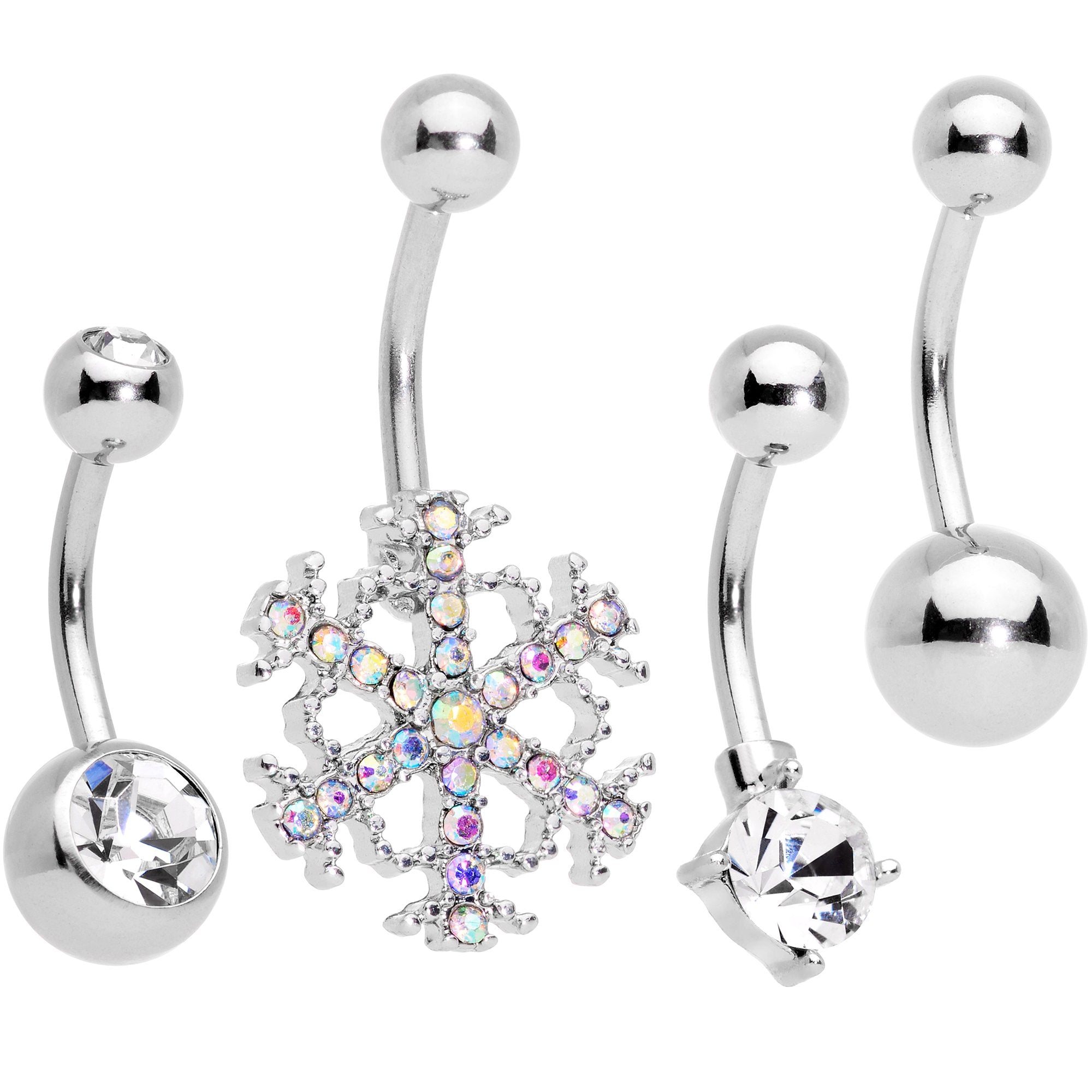 BodyCandy Clear Gem Holiday Season Winter Snowflake Belly Ring Set of 4 — main product shot