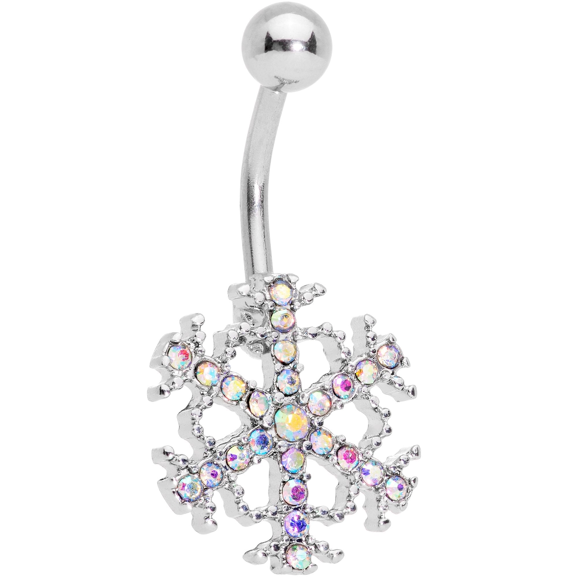 BodyCandy Clear Gem Holiday Season Winter Snowflake Belly Ring Set of 4 — detail and construction
