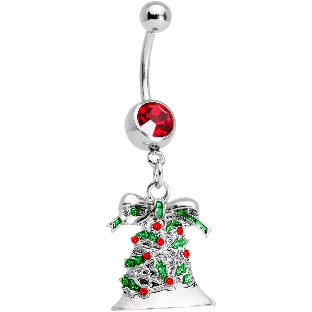 BodyCandy Red Gem Christmas Season Holiday Bell Dangle Belly Ring — main product shot