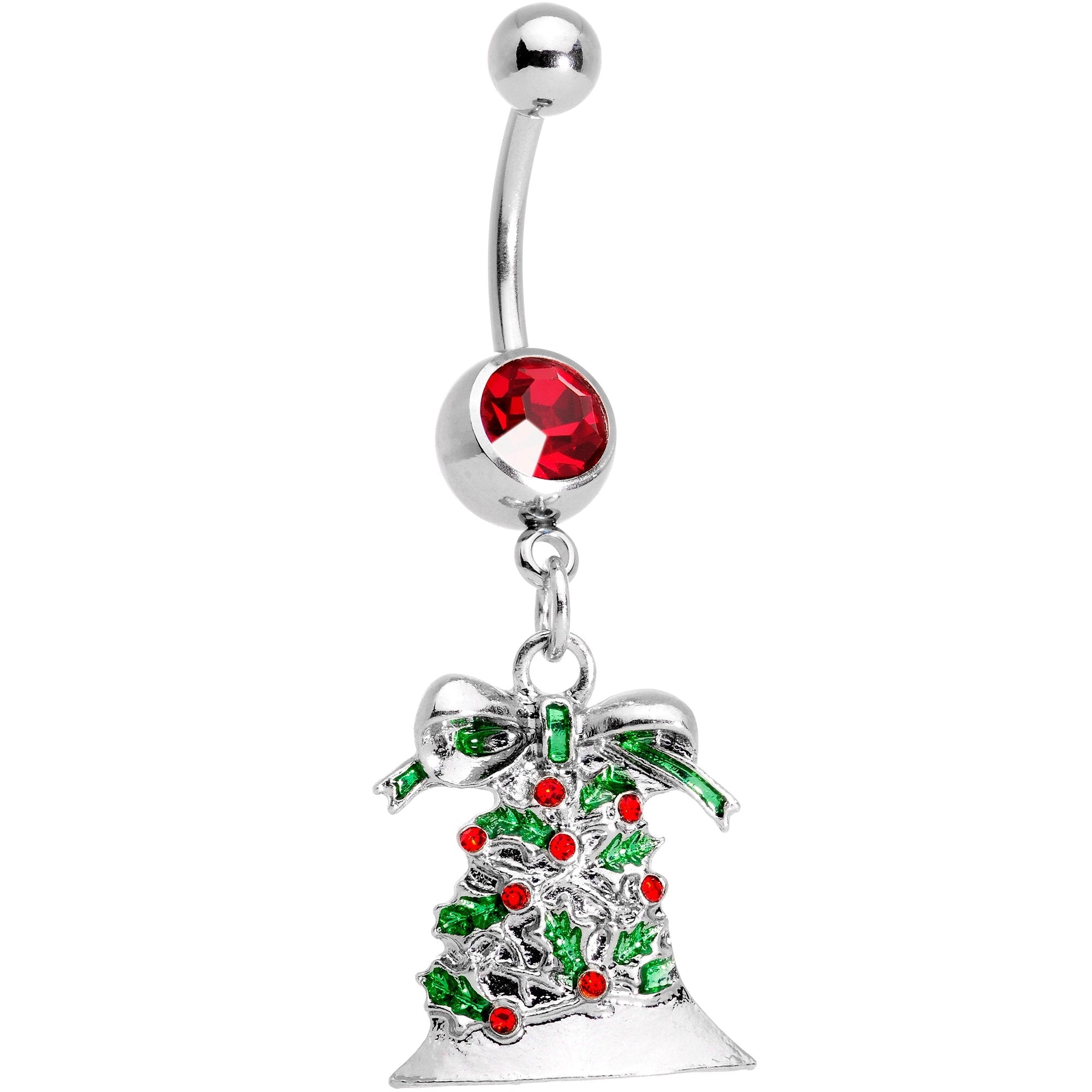 BodyCandy Red Gem Christmas Season Holiday Bell Dangle Belly Ring — main product shot