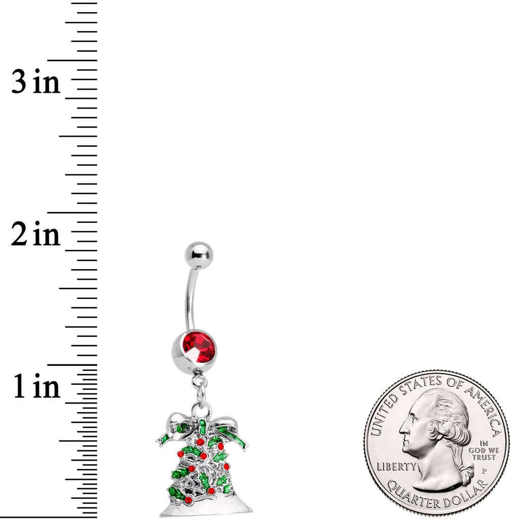 BodyCandy Red Gem Christmas Season Holiday Bell Dangle Belly Ring — detail and construction