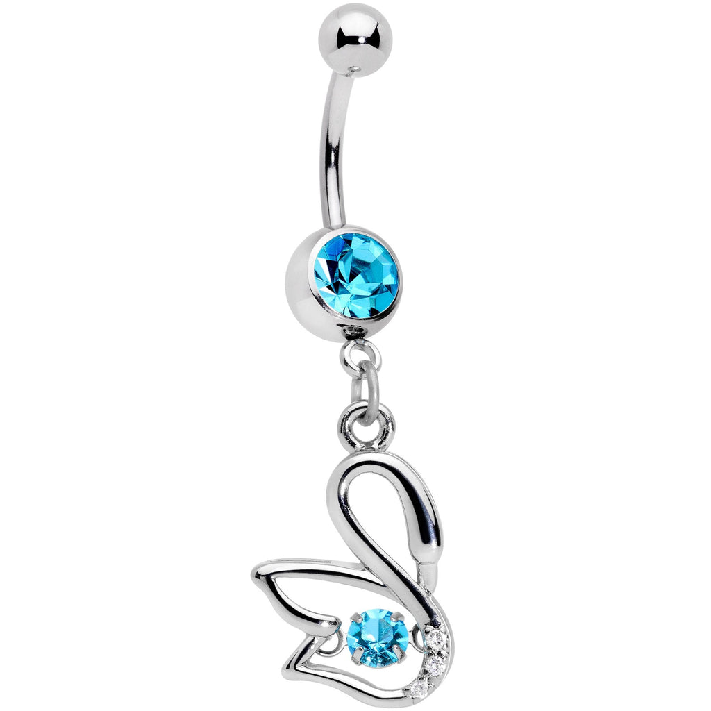 BodyCandy Clear Aqua CZ Gem Floating Modernist Swan Dangle Belly Ring — main product shot