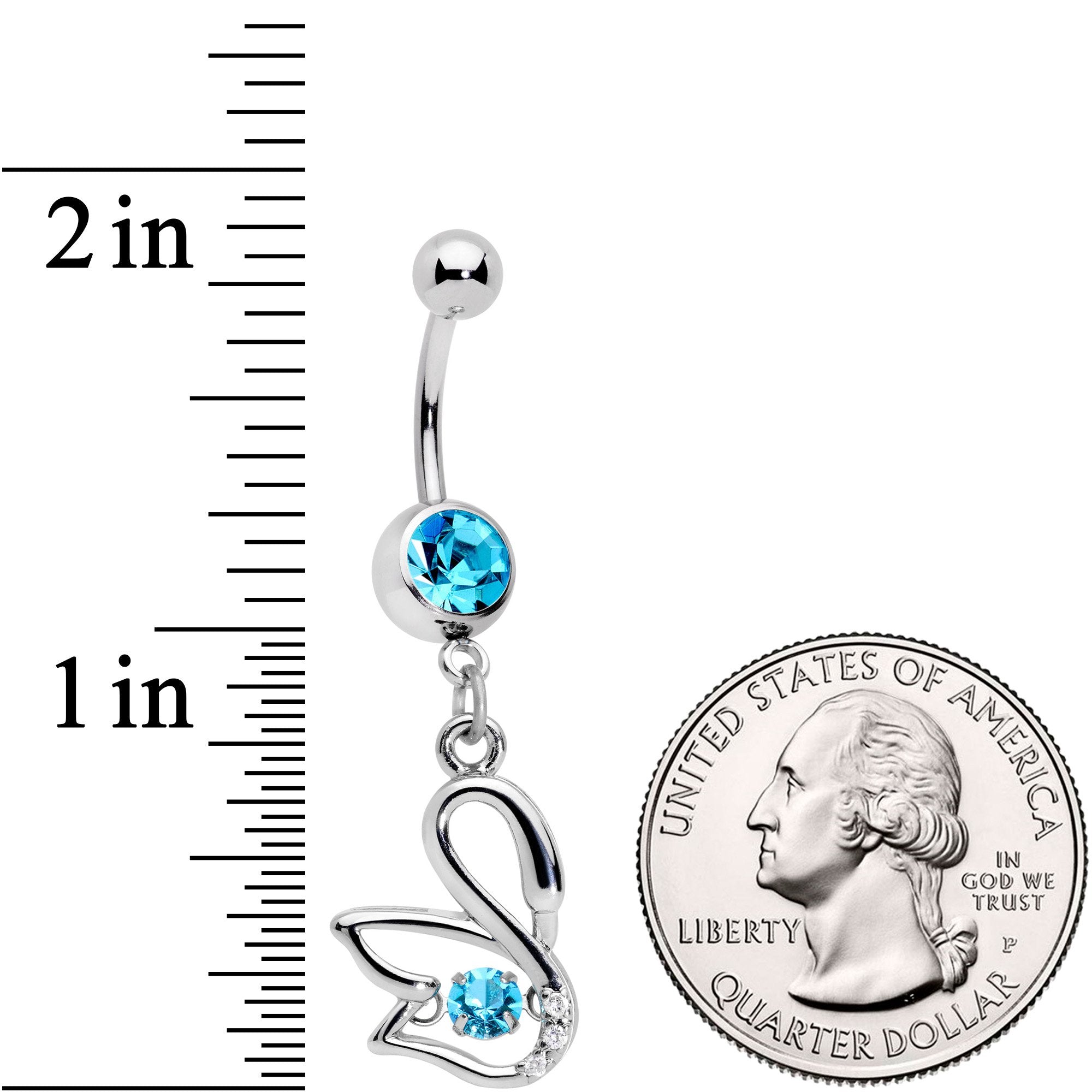 BodyCandy Clear Aqua CZ Gem Floating Modernist Swan Dangle Belly Ring — lifestyle context