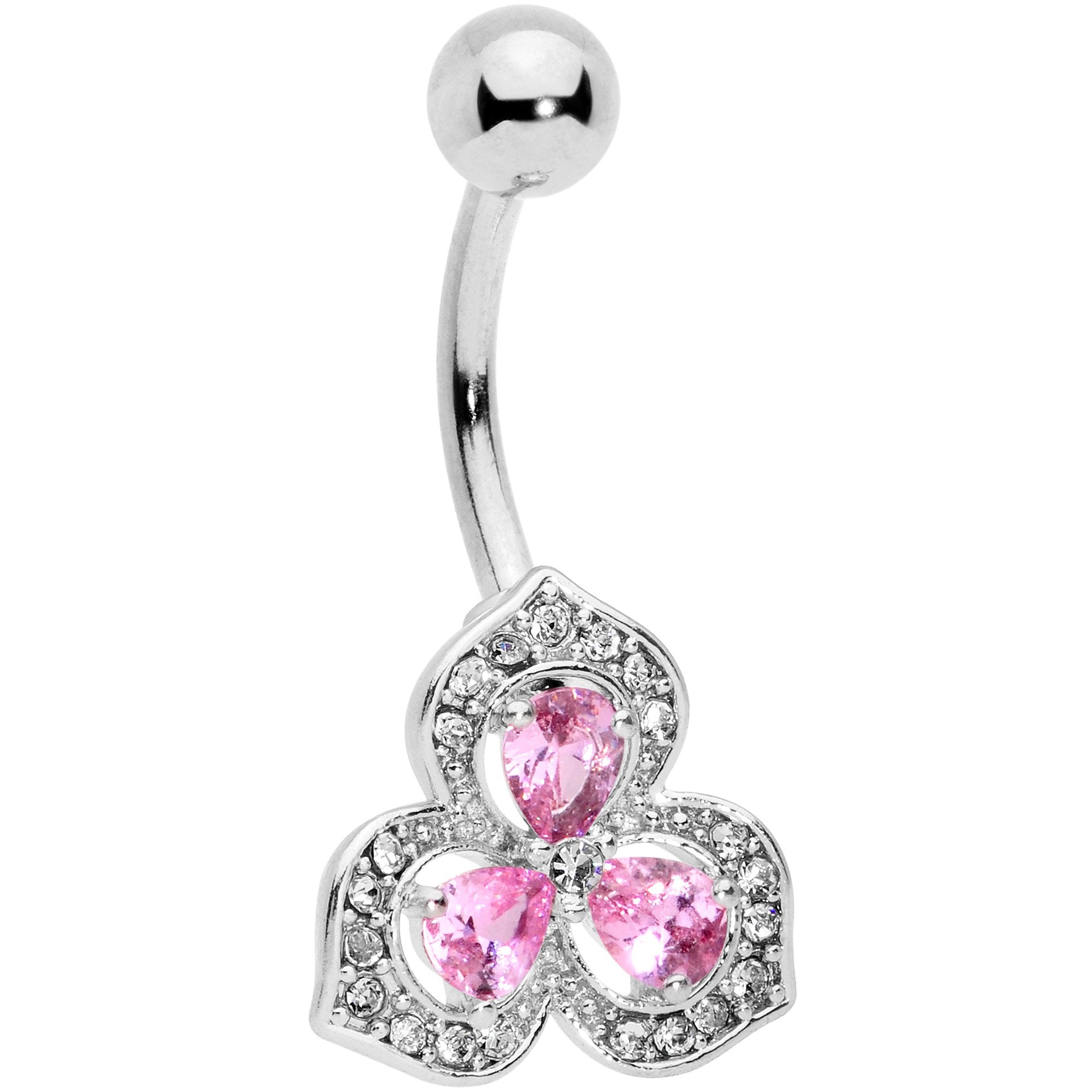 BodyCandy Clear Pink Gems Art Deco Luxe Glamour Leaves Dangle Belly Ring — main product shot