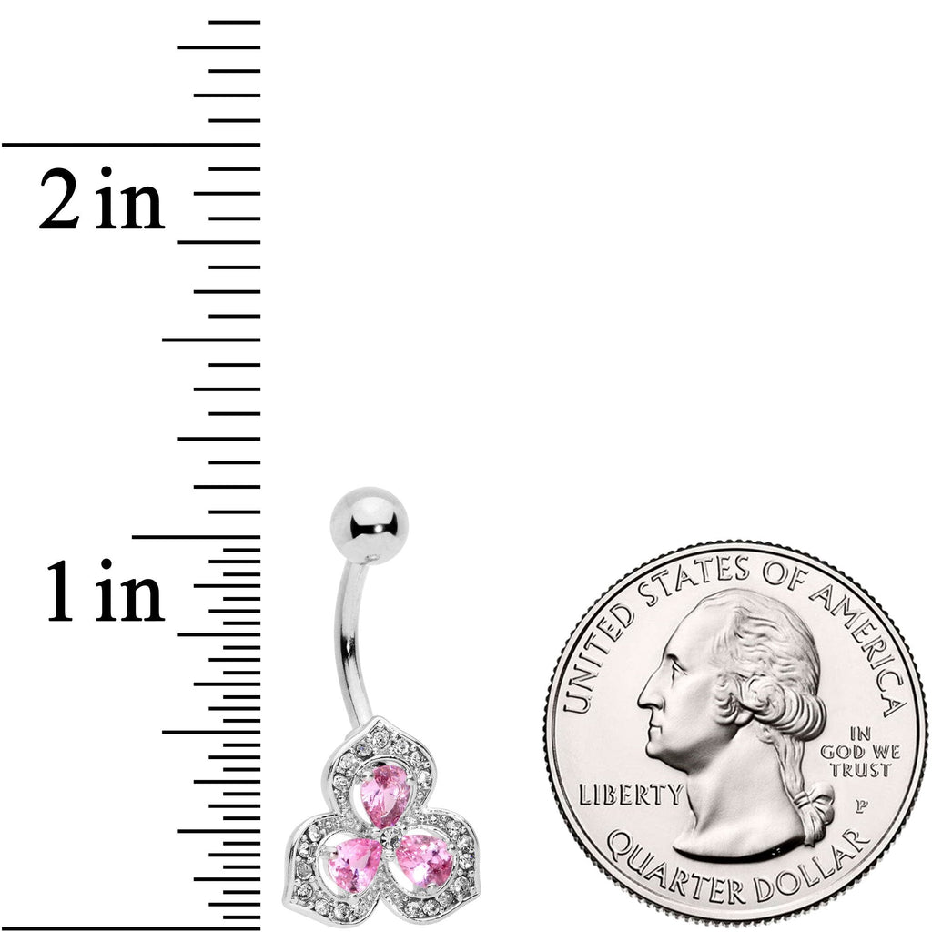 BodyCandy Clear Pink Gems Art Deco Luxe Glamour Leaves Dangle Belly Ring — detail and construction