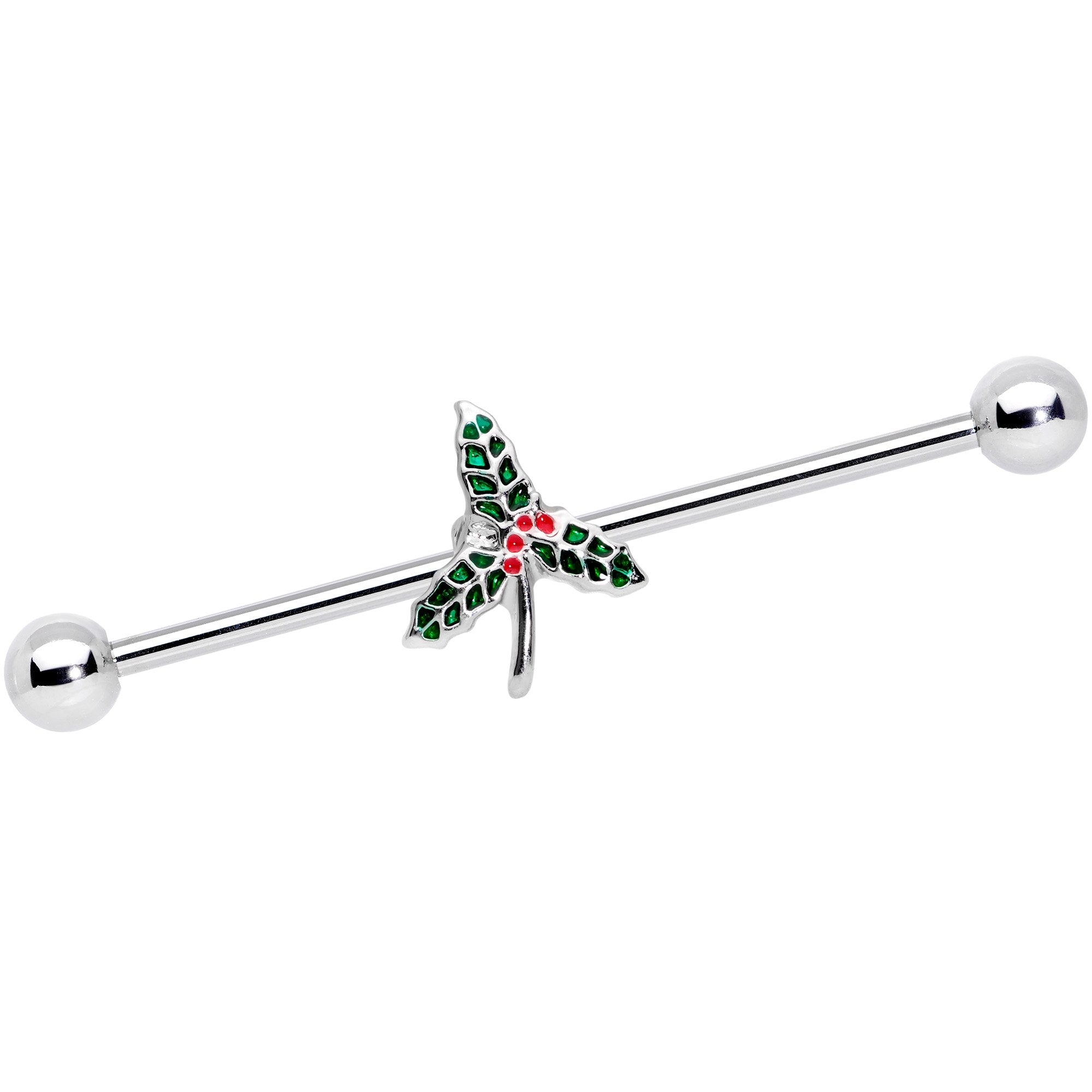 BodyCandy 14G Christmas Mistletoe Industrial Barbell 38mm — main product shot