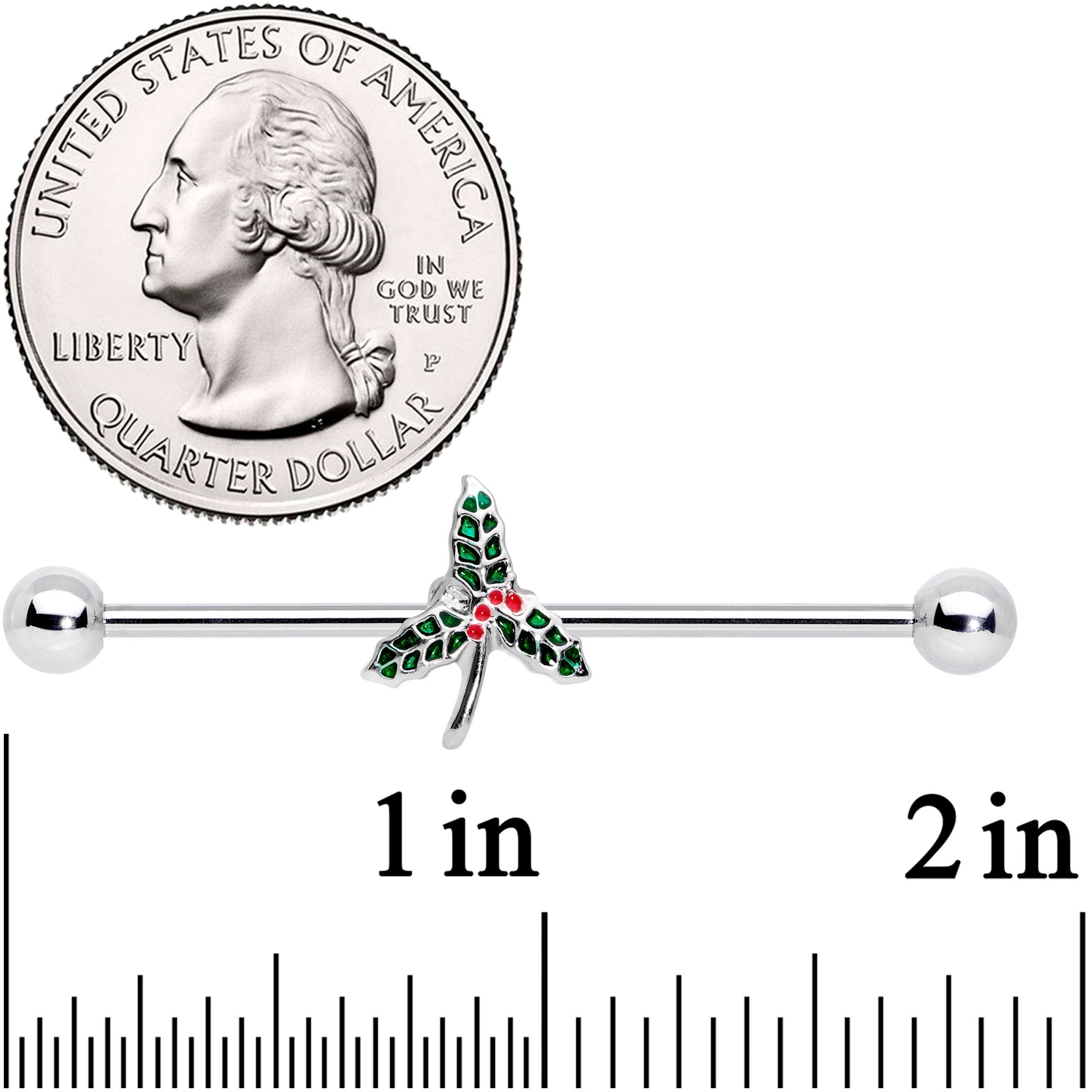 BodyCandy 14G Christmas Mistletoe Industrial Barbell 38mm — lifestyle context