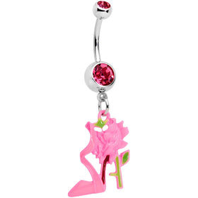 Pink Gems Tricolor Rose Flower and Stiletto Heel Dangle Belly Ring