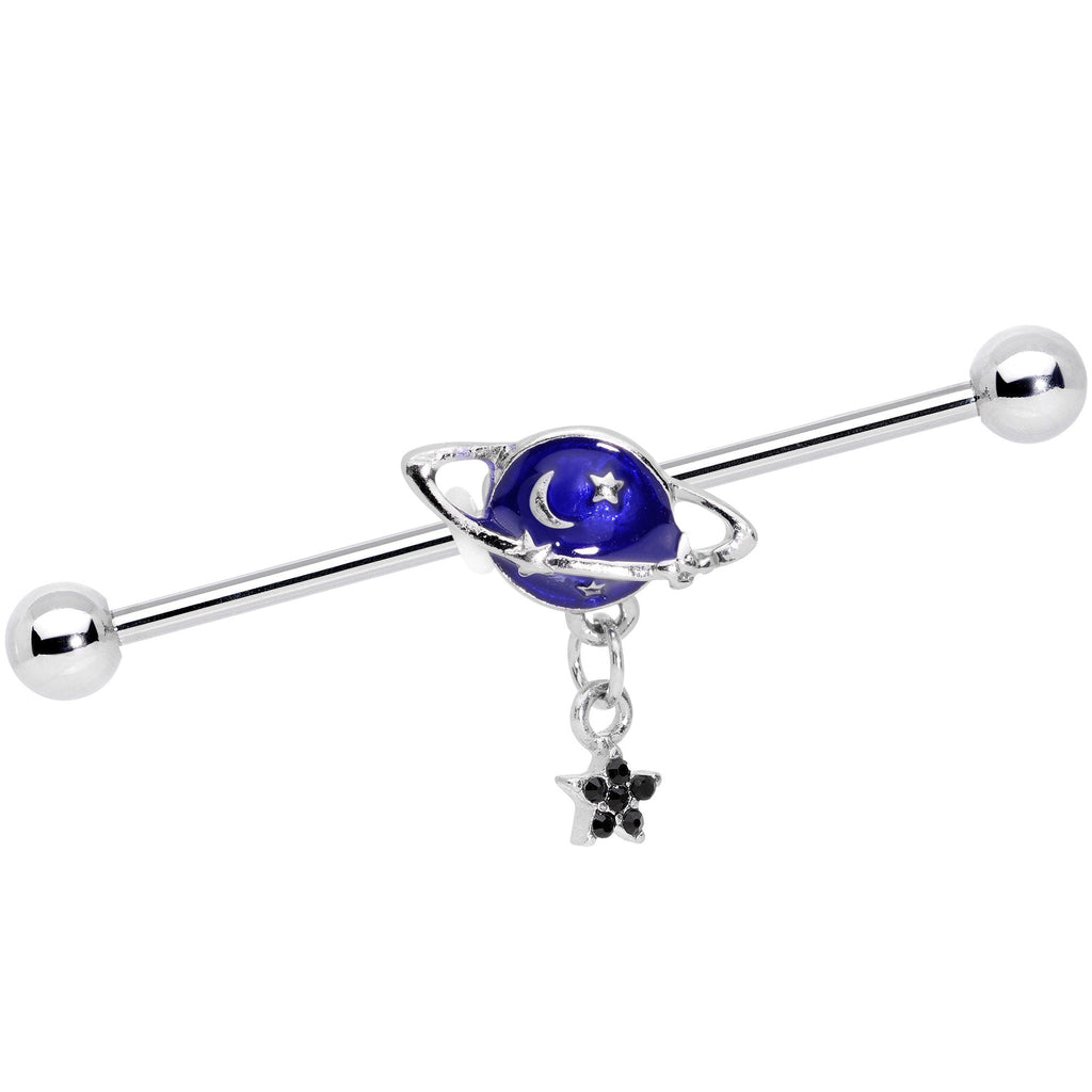 BodyCandy 14G Blue Gem Interplanetary Star Saturn Industrial Barbell 38mm — main product shot