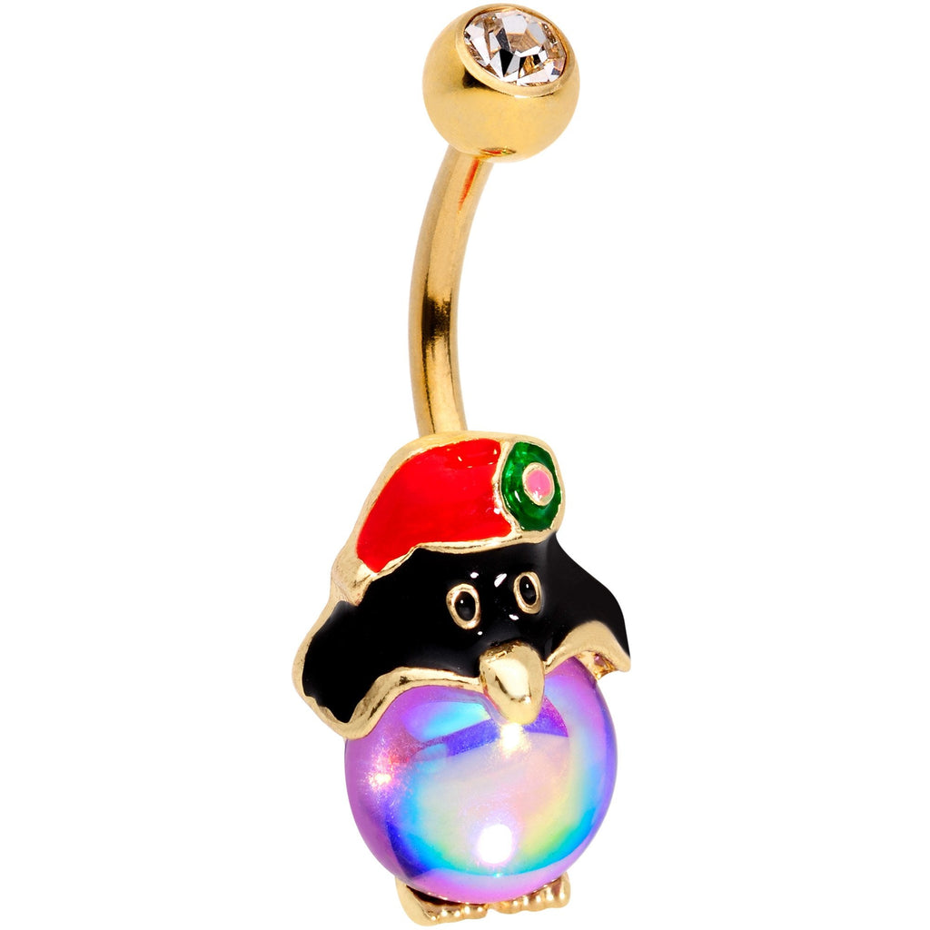 BodyCandy Clear Gem Gold Tone Iridescent Holiday Penguin Belly Ring — main product shot