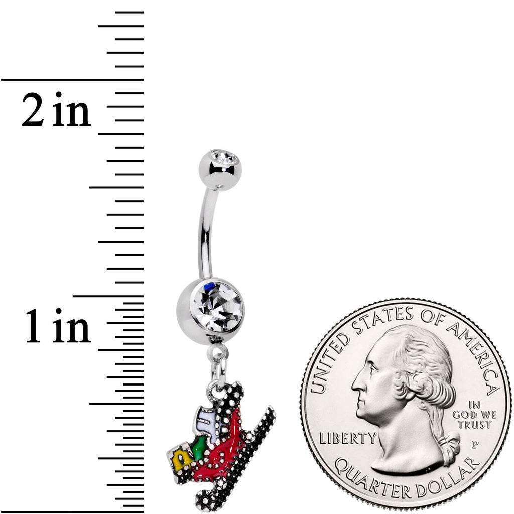 BodyCandy Clear Gem Happy Holidays Santas Sleigh Dangle Belly Ring — detail and construction