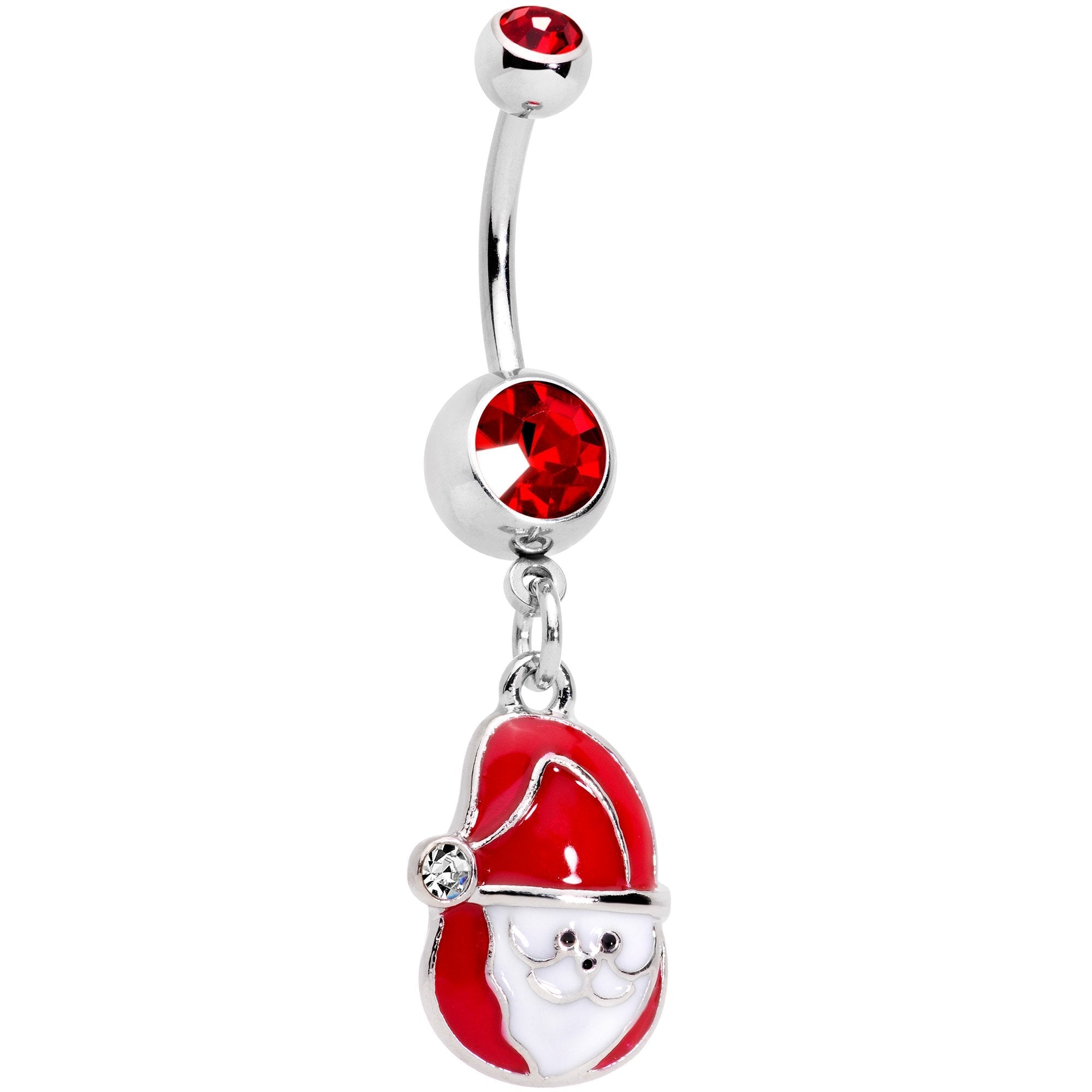 BodyCandy Clear Red Gem Happy Santa Dangle Belly Ring — main product shot