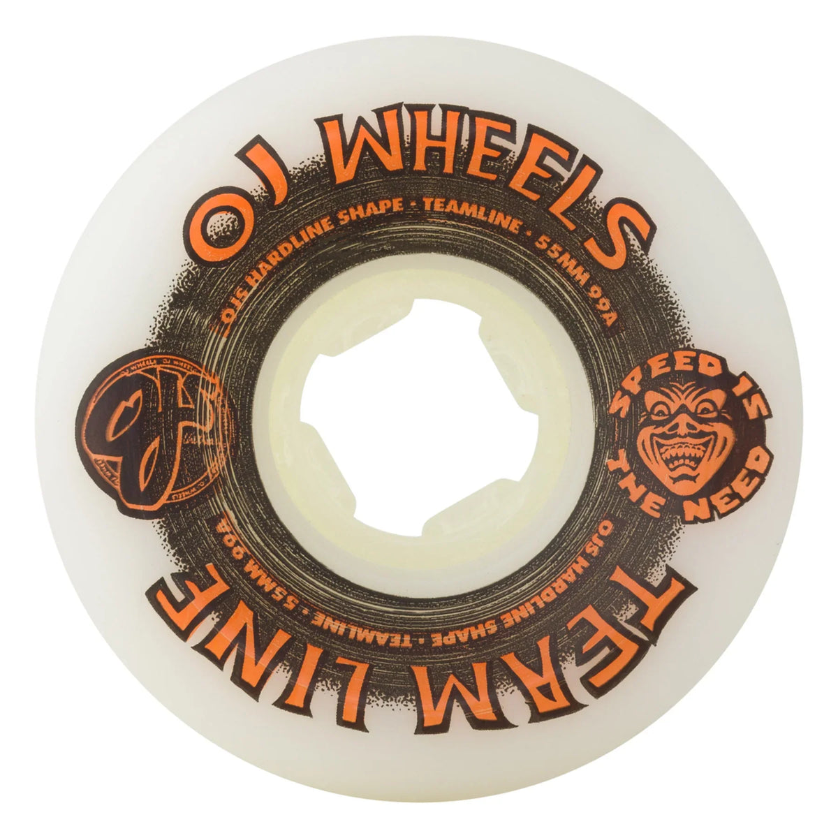 OJ Wheels Team Line Original Hardline 55mm 99a - White/Black/Orange (Set of 4) by Skates USA