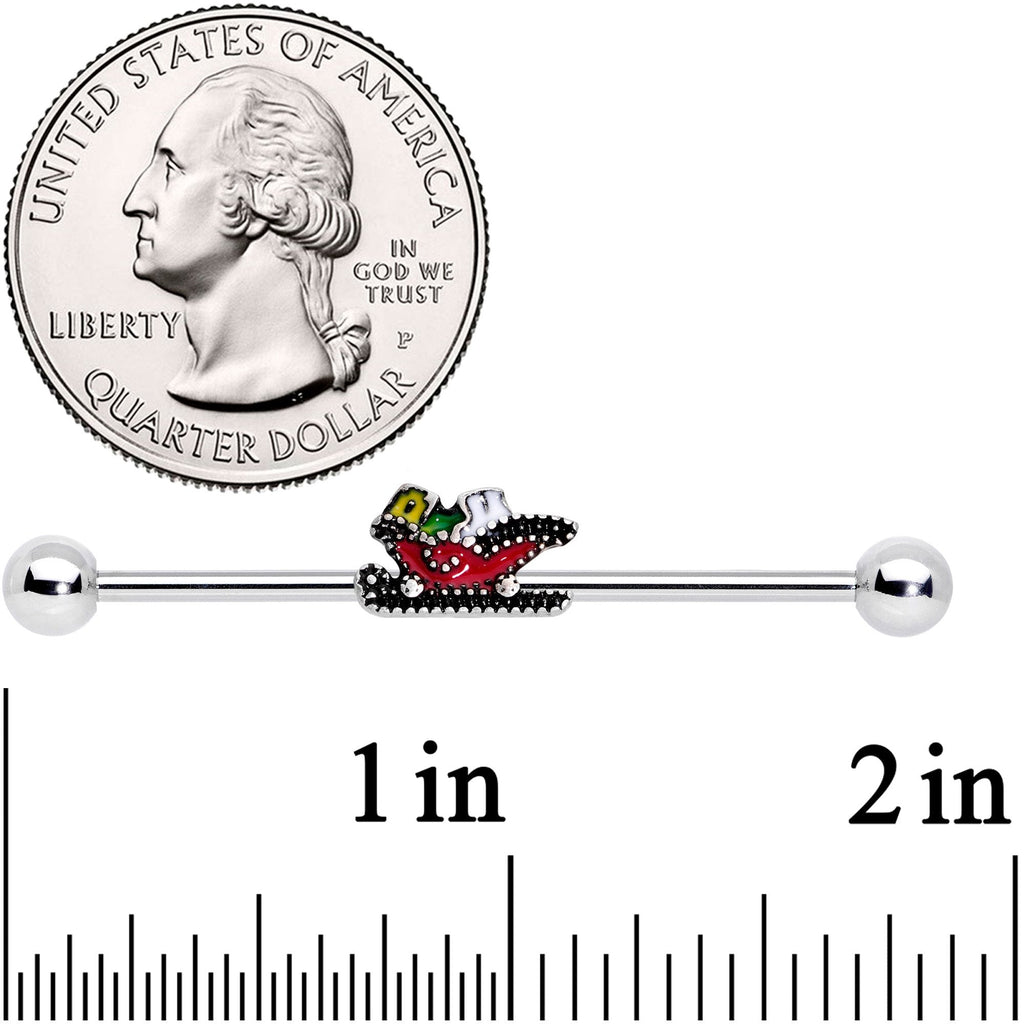 BodyCandy 14G Santas Sleigh Ride Industrial Barbell 38mm — detail and construction