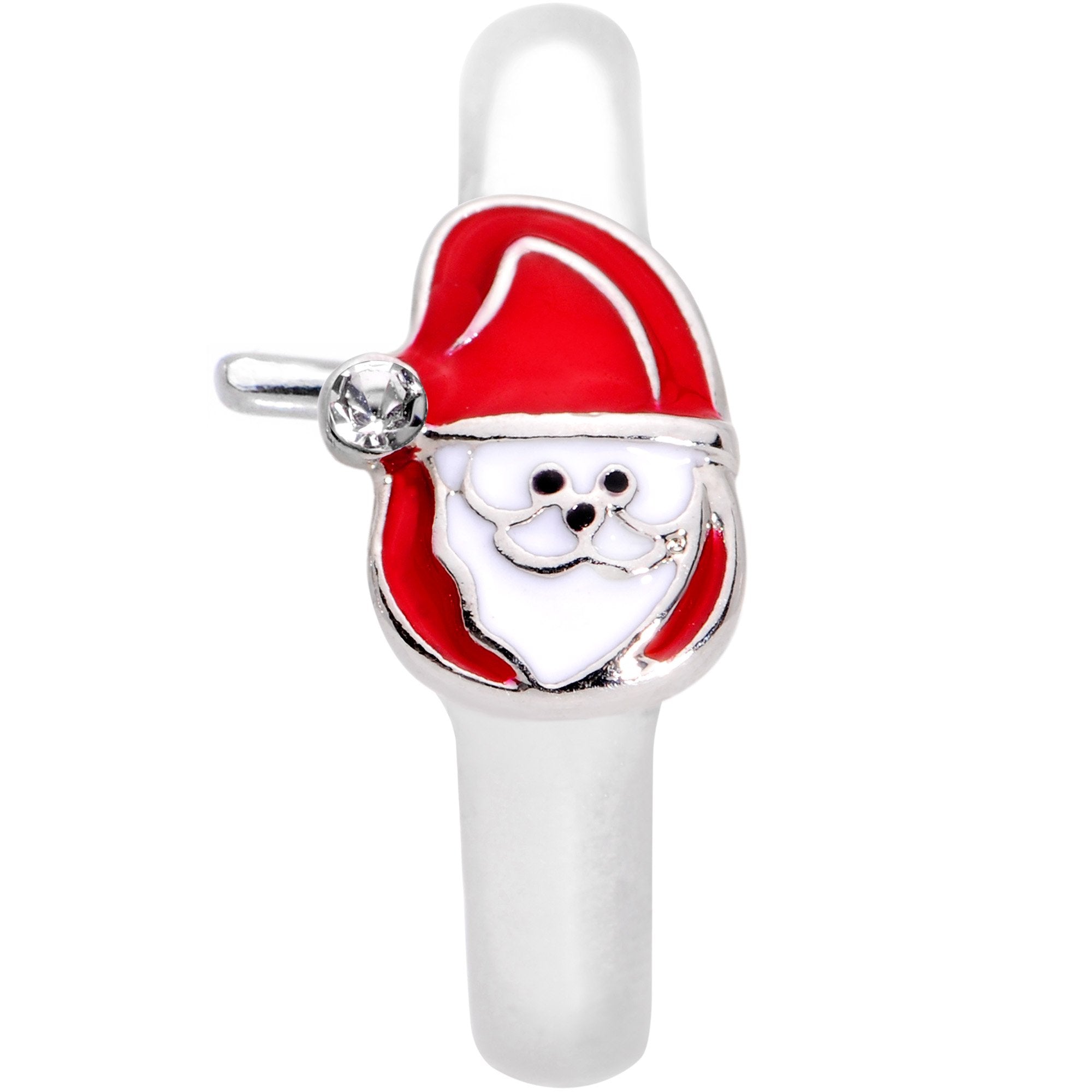 BodyCandy 20G Clear Gem Happy Santa Faux Hoop L Shaped Nose Ring — detail and construction