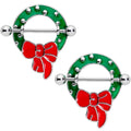 BodyCandy 14G 9/16 Holiday Red Bow Wreath Nipple Shield Set — main product shot