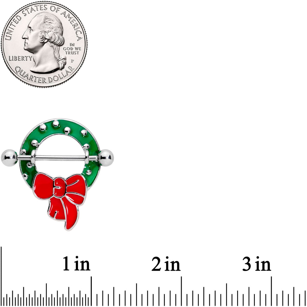 BodyCandy 14G 9/16 Holiday Red Bow Wreath Nipple Shield Set — lifestyle context