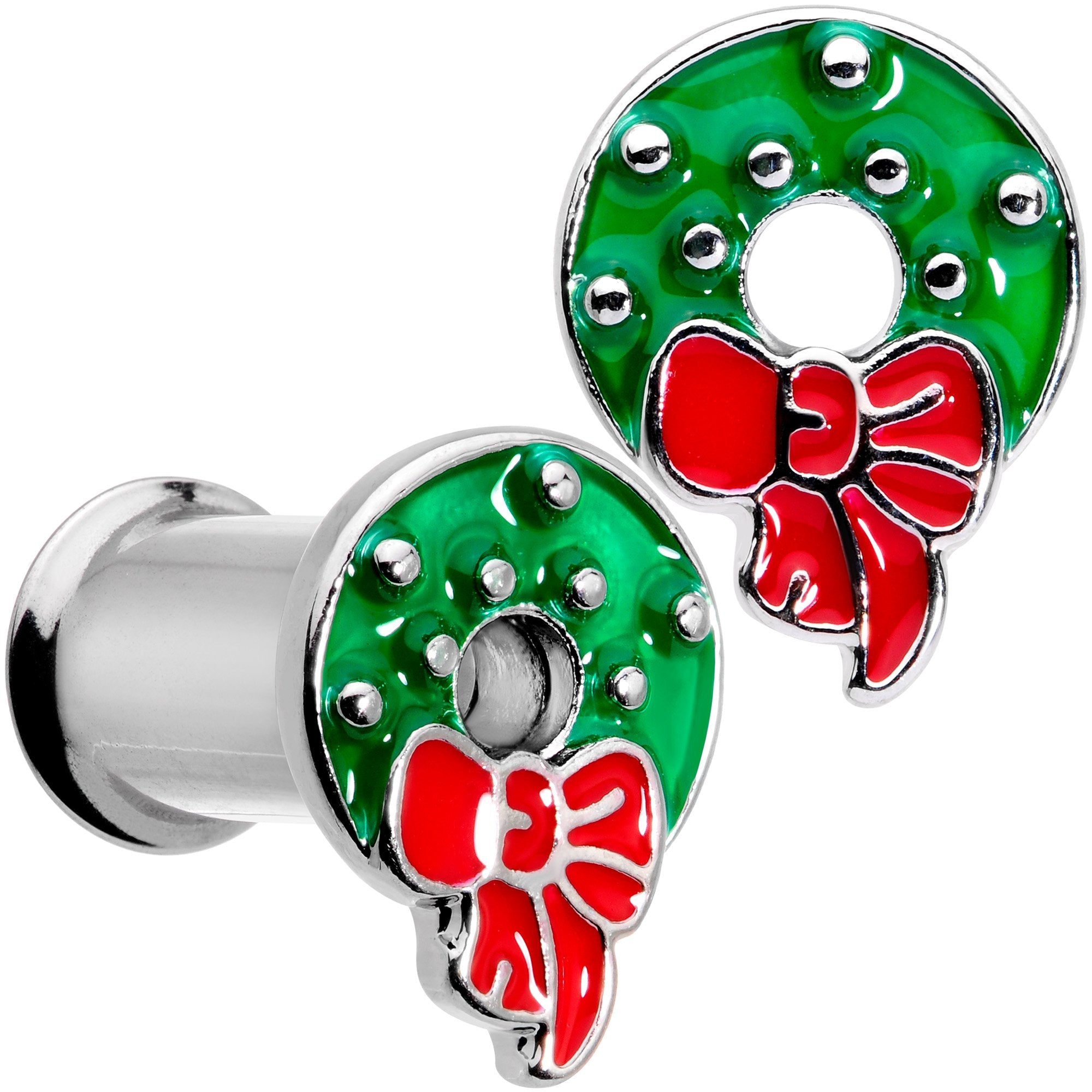 BodyCandy Christmas Wreath Double Flare Tunnel Plug Set 2G to 1 Inch — main product shot