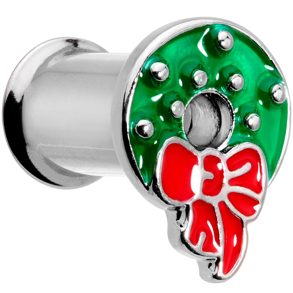 BodyCandy Christmas Wreath Double Flare Tunnel Plug Set 2G to 1 Inch — detail and construction